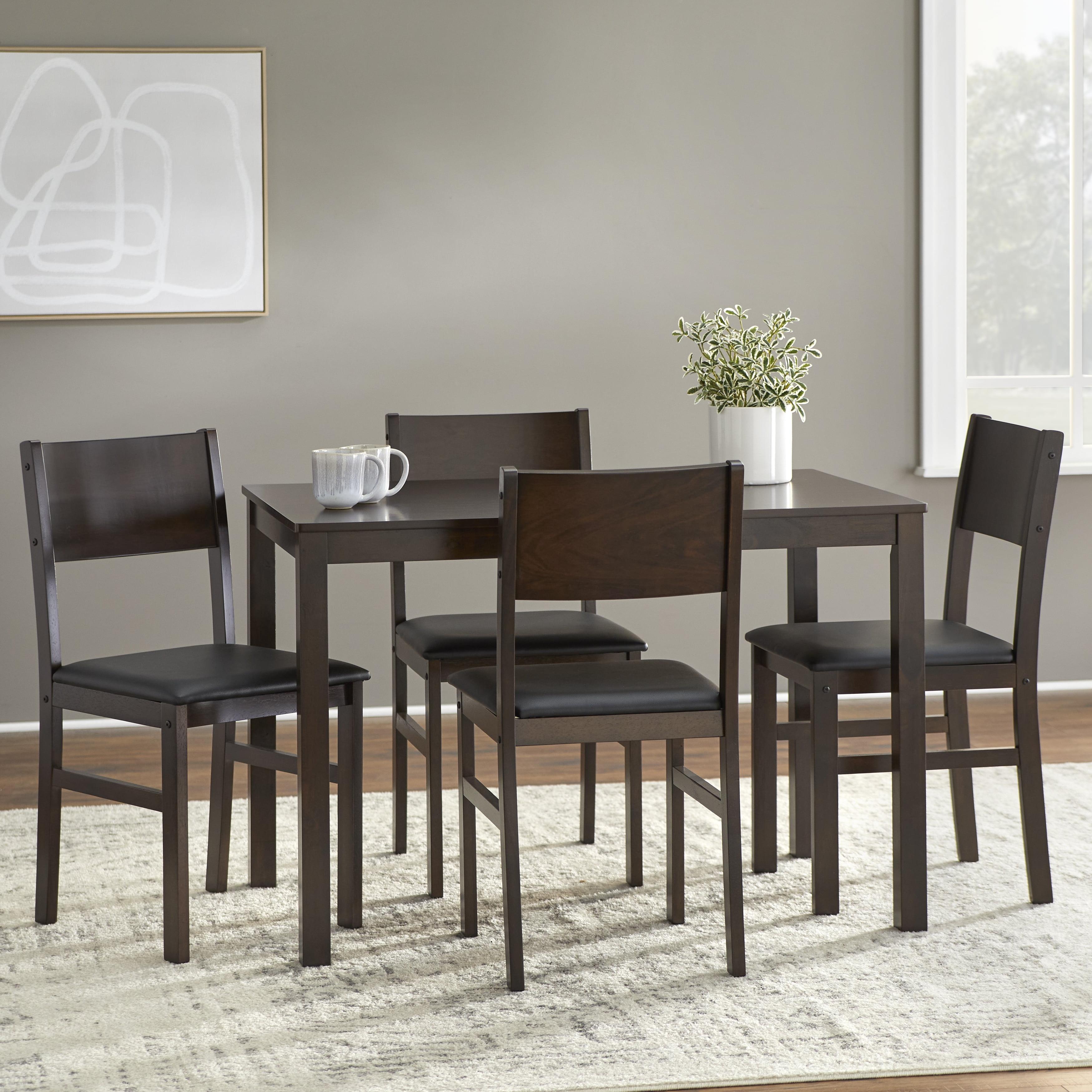 Buylateral 5pc Lucca Dining Set Brown : Rectangle Table, 4 Upholstered Chairs, Rubberwood Frame