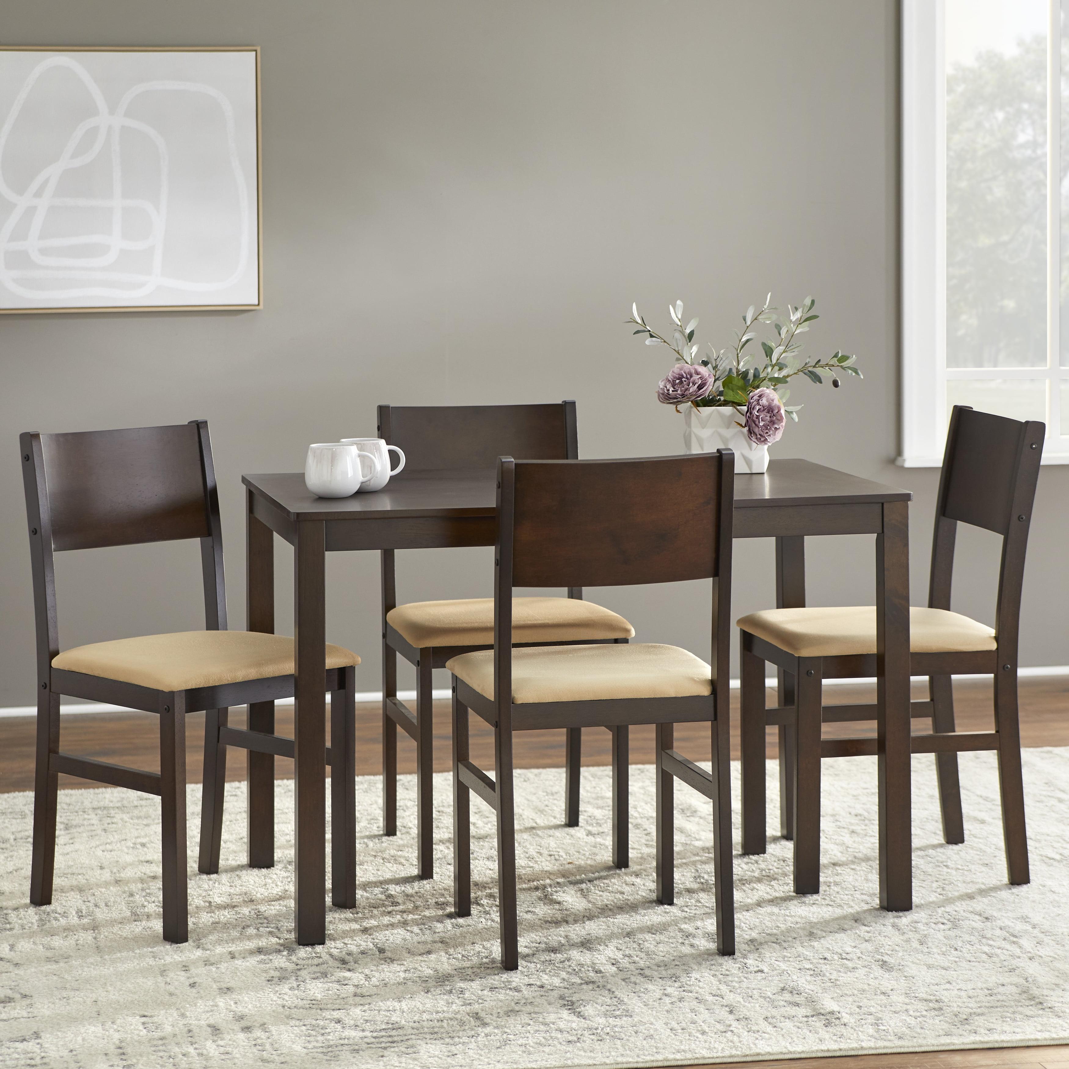 Espresso Rubberwood 5-Piece Dining Set with Beige Upholstery