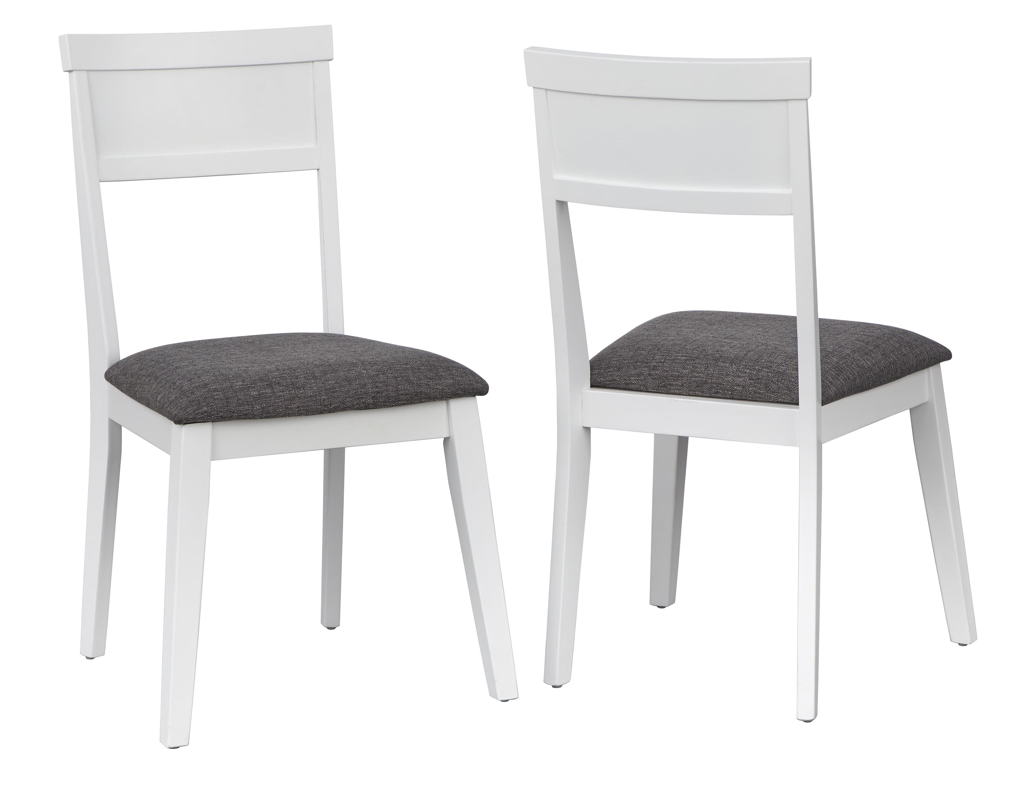 Set of 2 White Linen Upholstered Side Chairs with Wood Frame