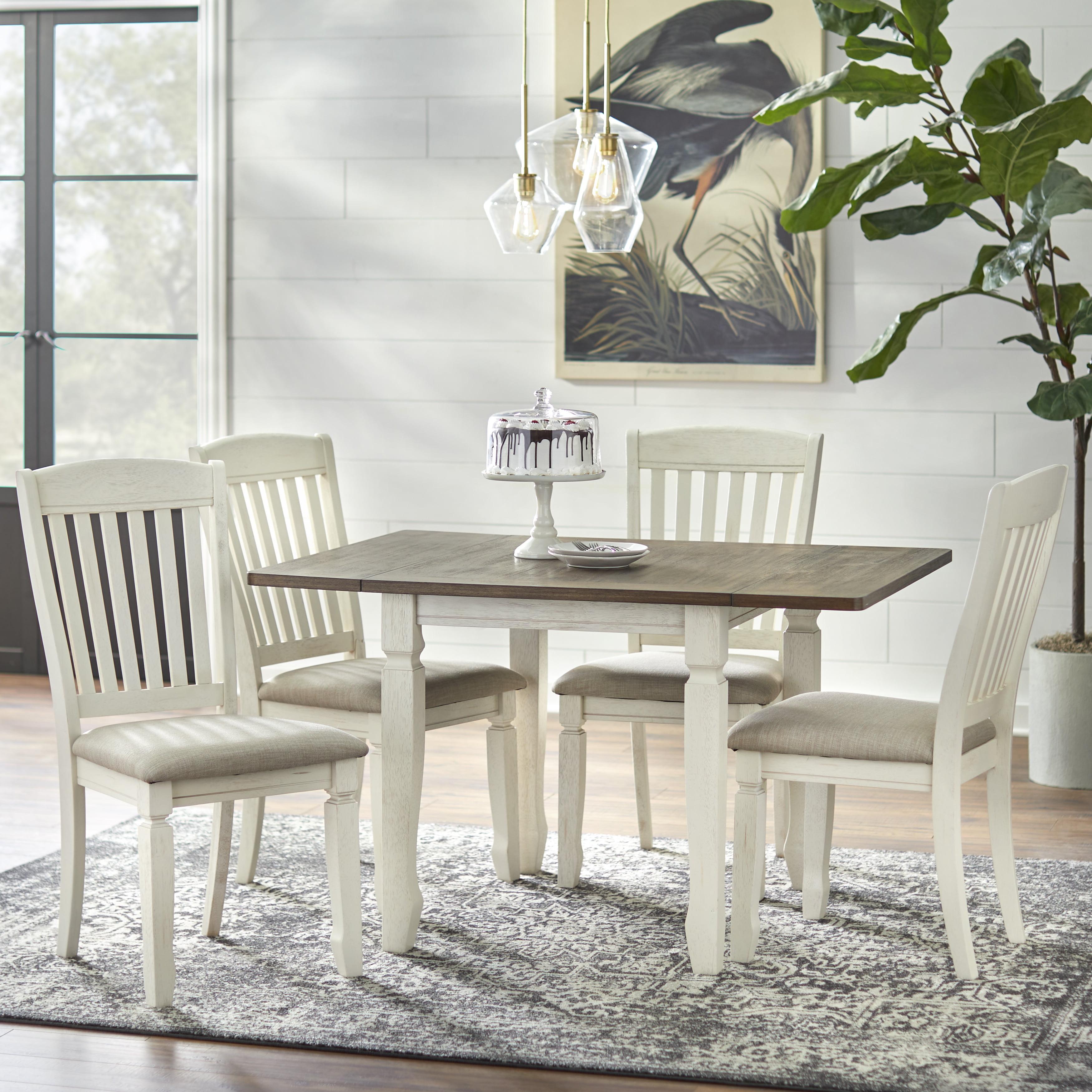 5pc Maryland Extendable Dining Table Set Walnut/White - Buylateral: Farmhouse Style, Cushioned Chairs