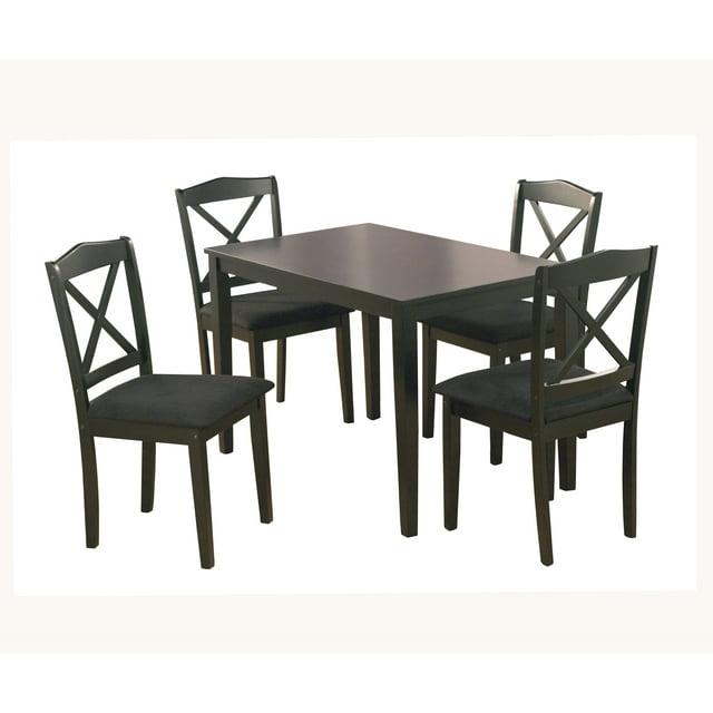 Buylateral 5pc Mason Farmhouse Crossback Rectangular Dining Set Black: Microfiber Upholstered Chairs, Seats 4