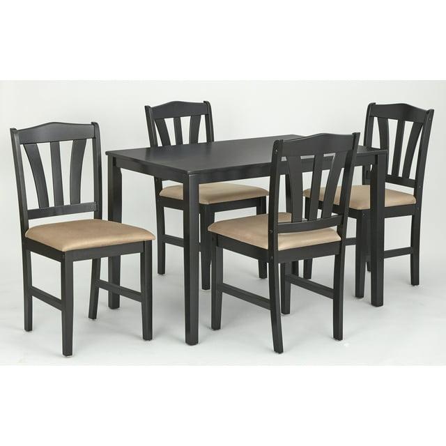 Buylateral 5pc Metropolitan Dining Set Black: Rectangle Table, Upholstered Padded Chairs, Rubberwood