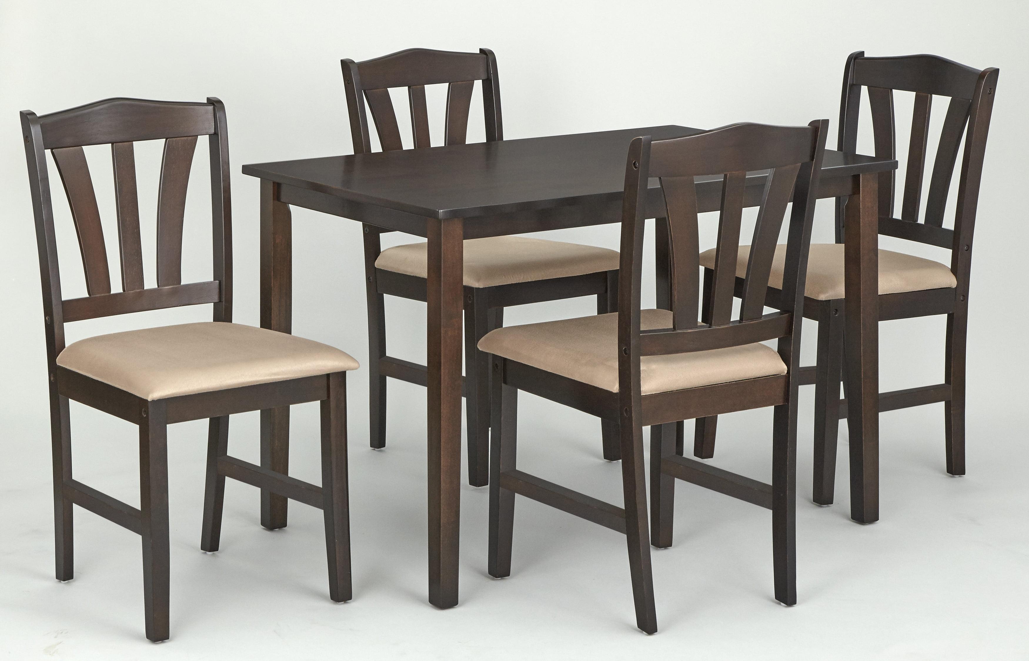 Espresso Rubberwood 5-Piece Dining Set with Beige Microfiber Seats