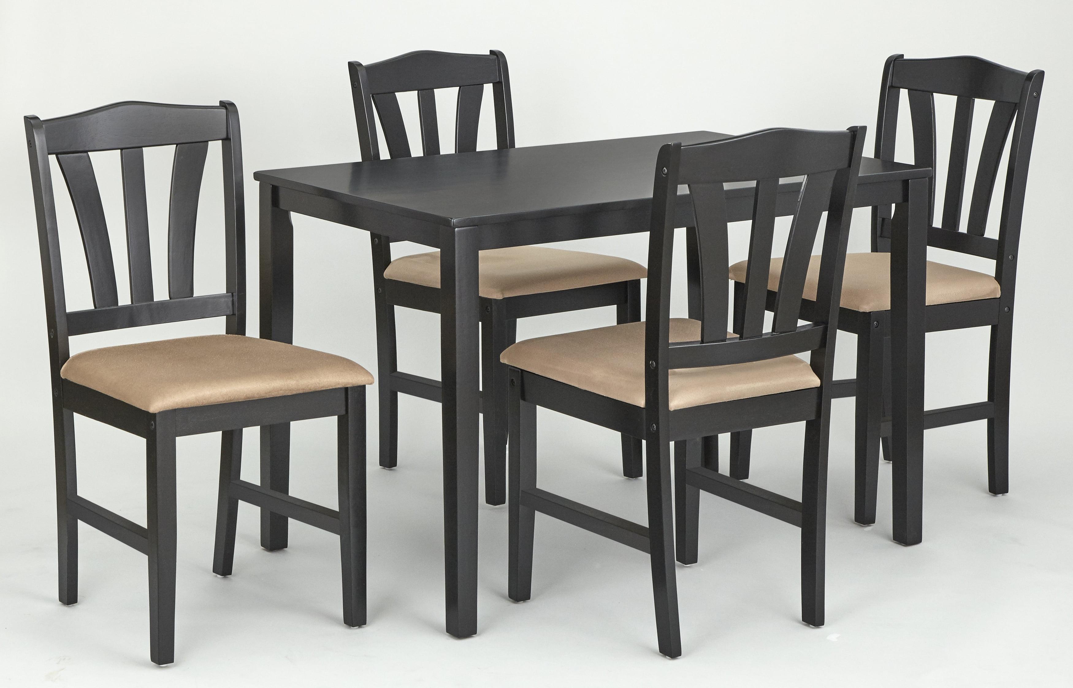 Buylateral 5pc Metropolitan Dining Set Black: Rectangle Table, Upholstered Padded Chairs, Rubberwood
