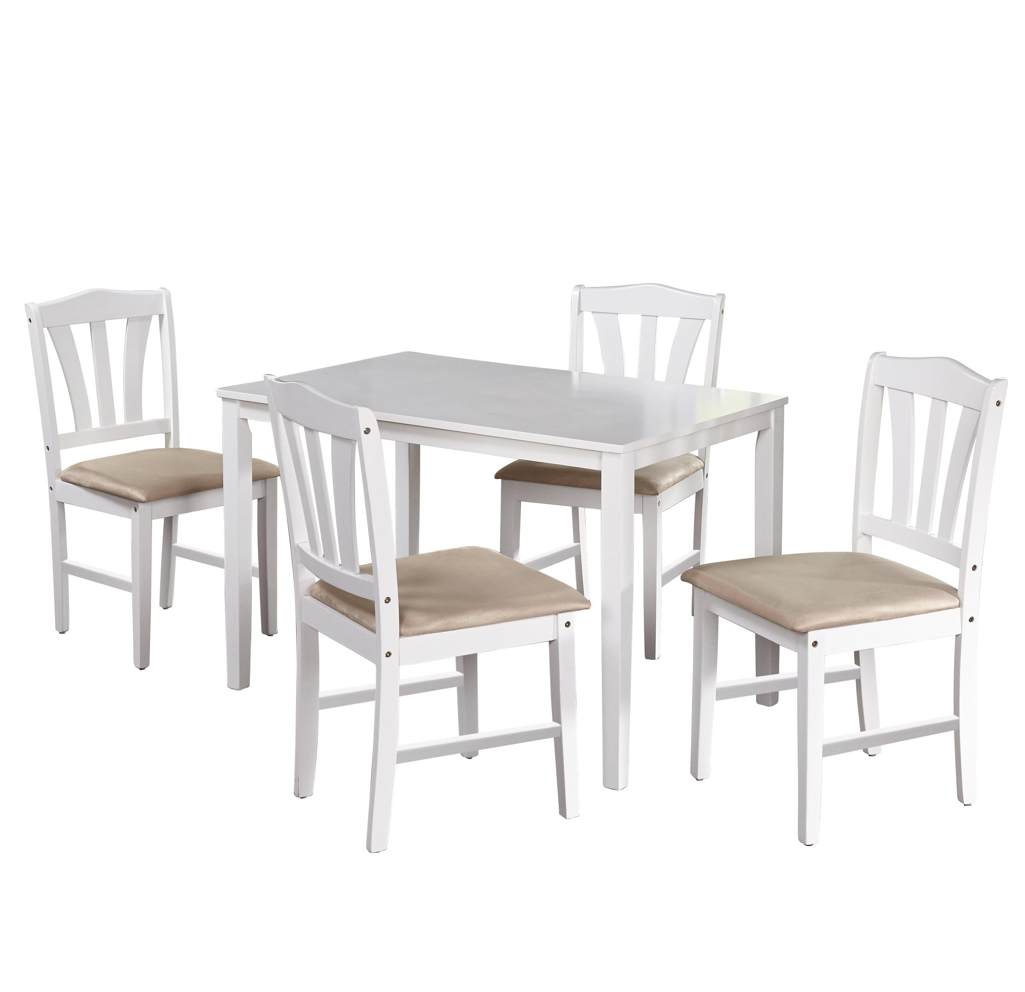 Buylateral 5pc Metropolitan Dining Set White: Rubberwood Frame, Padded Microfiber Seats, Non-Extension Table
