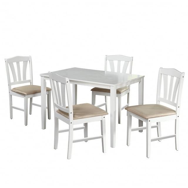 Buylateral 5pc Metropolitan Dining Set White: Rubberwood Frame, Padded Microfiber Seats, Non-Extension Table