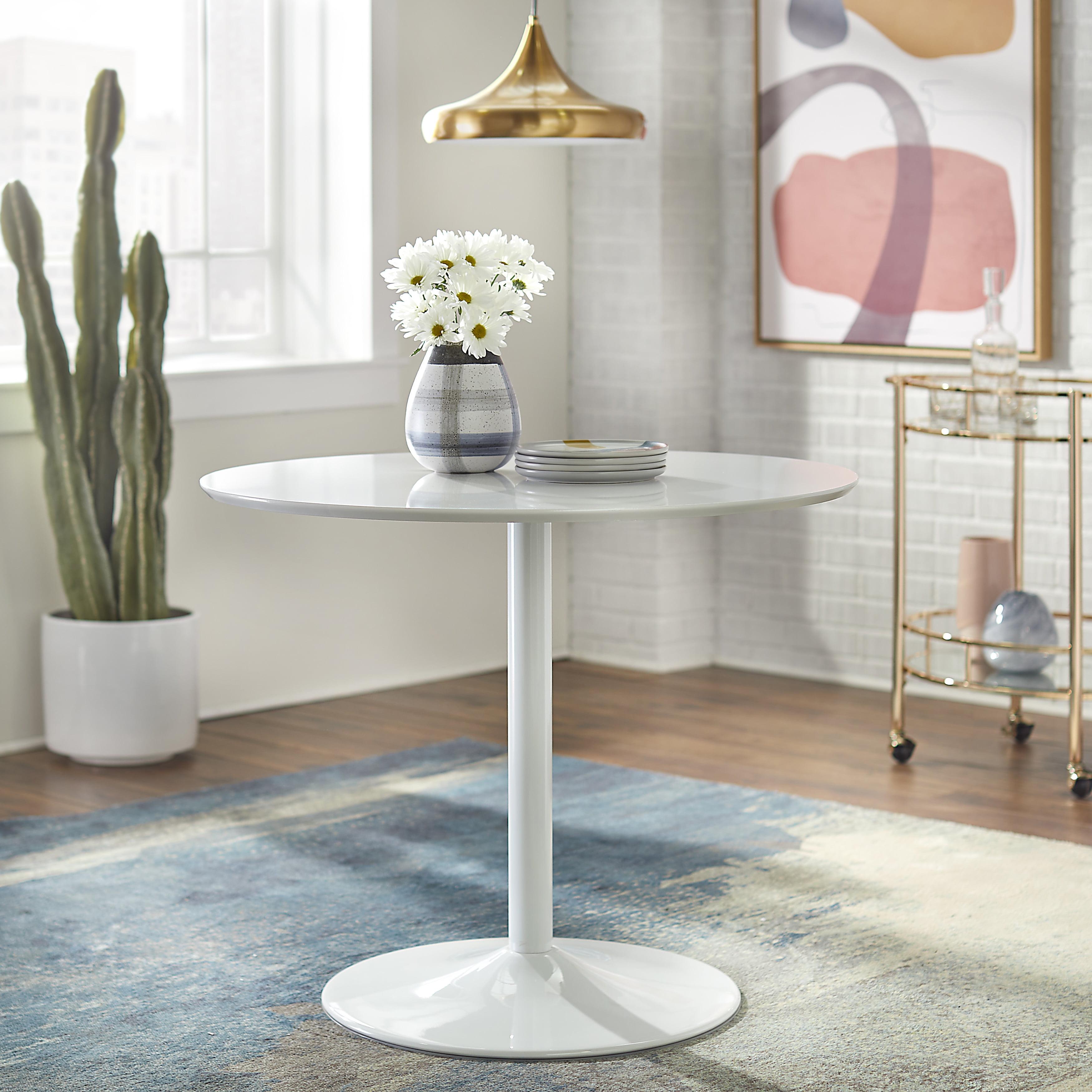 Buylateral Hillboro Seats 4 Modern Round Pedestal Base Dining Table Off White