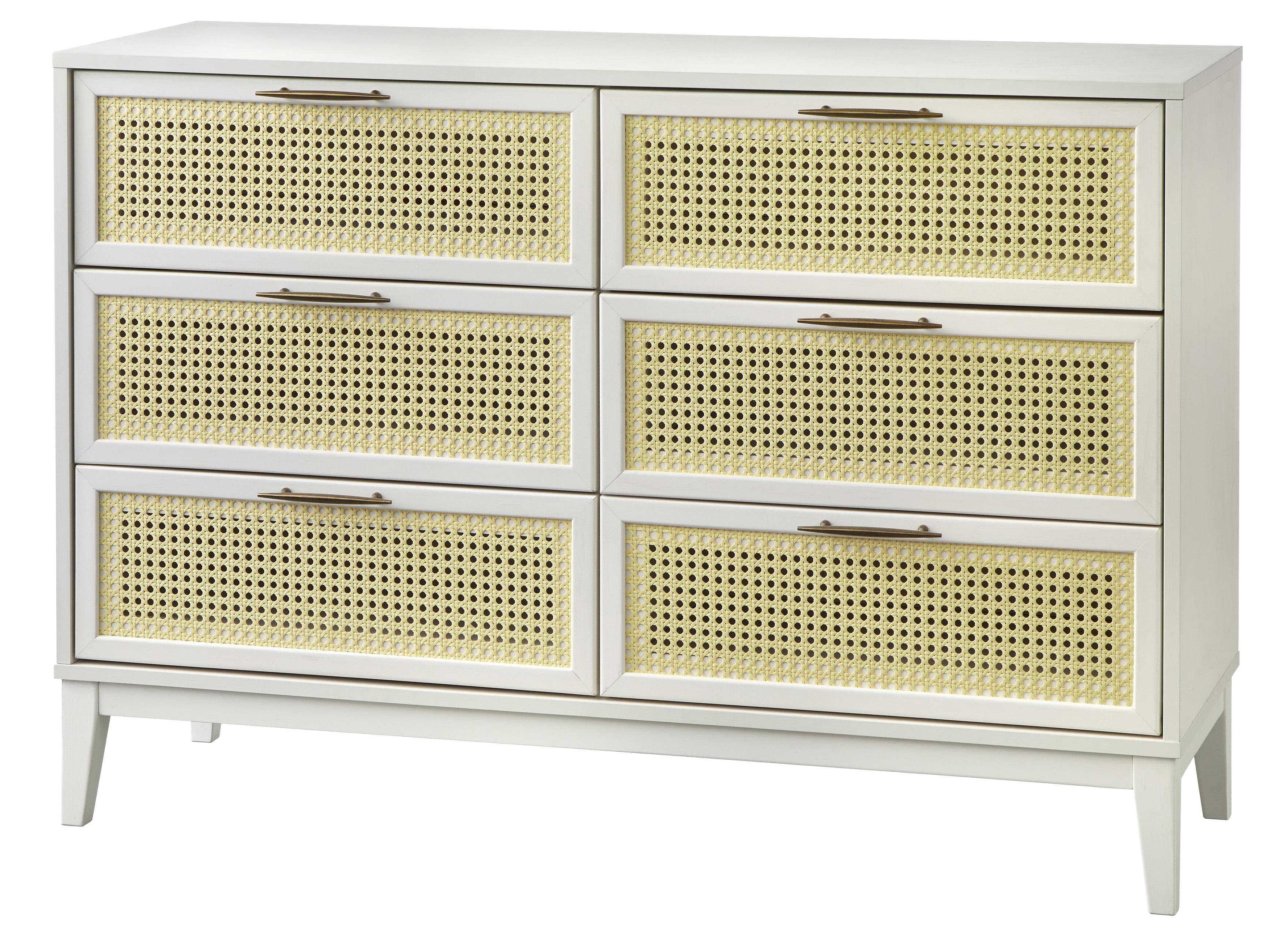 Andros 6 Drawer Dresser with Faux Cane Drawer Fronts White/Natural - Buylateral: Elegant Storage Solution for Any Room