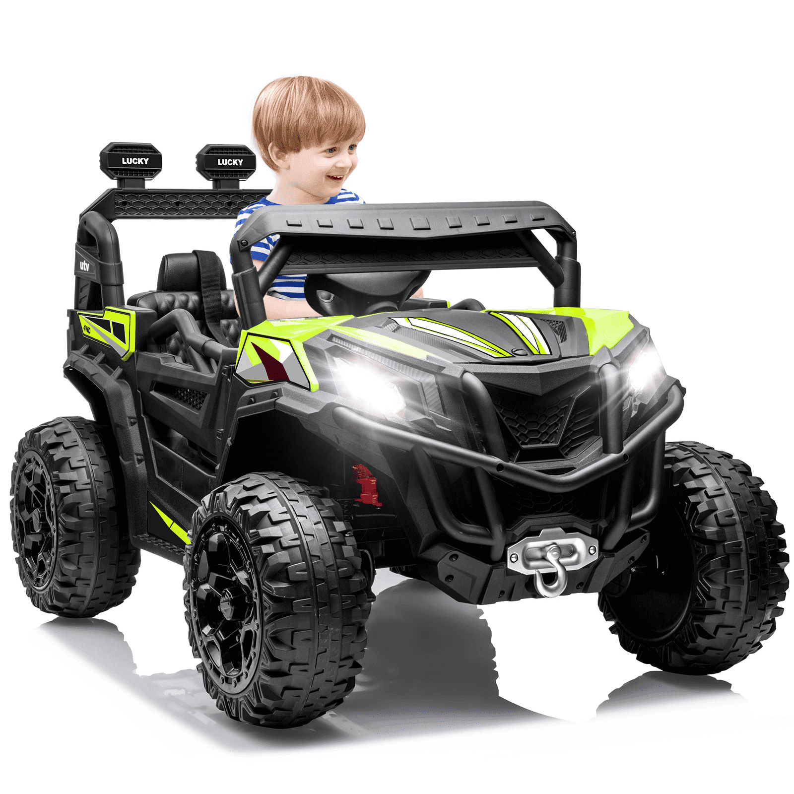 24 Volt 4X4 Ride on Toys with 2 Seat, 600W Power UTV Car 4 Wheeler for Big Kids with Remote Control, Storage, 3 Speeds, Bluetooth Music