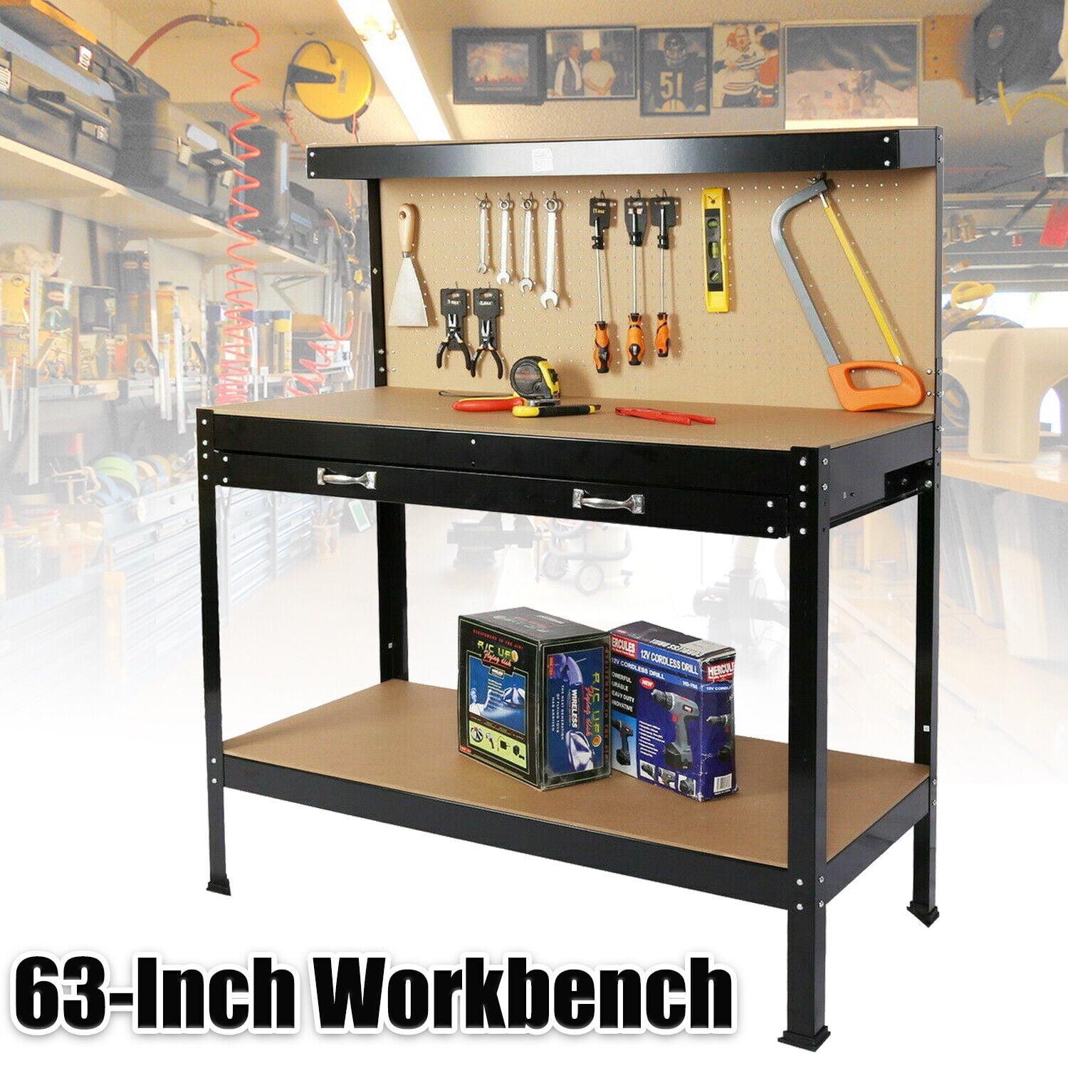 63 in. Steel Workbench Tool Storage Work Bench Workshop Tools Table with Drawer & Peg Board