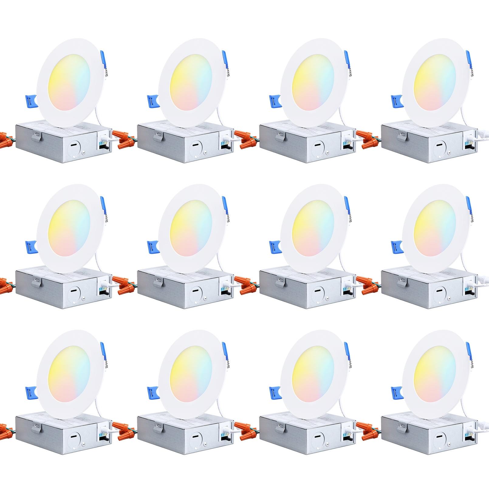 4" Slim Recessed Light with J-Box, CRI90 5CCT Ultra Thin LED Ceiling Downlight, Dimmable, ETL& ES