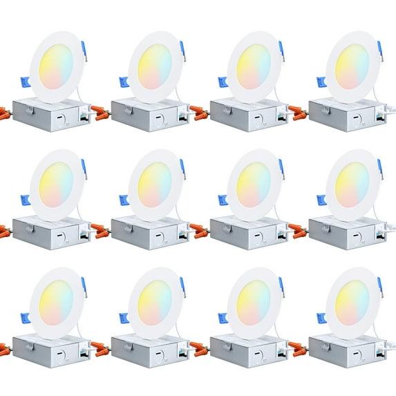4" Slim Recessed Light with J-Box, CRI90 5CCT Ultra Thin LED Ceiling Downlight, Dimmable, ETL& ES