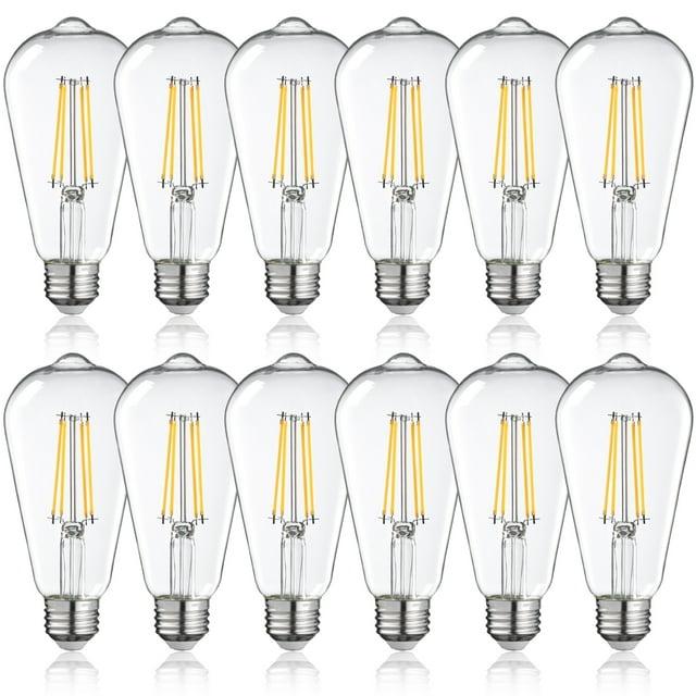 TORCHSTAR 12 Pack Bombilla LED ST64/ST19, Regulable, 7W(75W Equivalente), Bombilla Filamento Vintage, Base Mediana E26, Luz Decorativa Interior, 2700K Blanco Suave