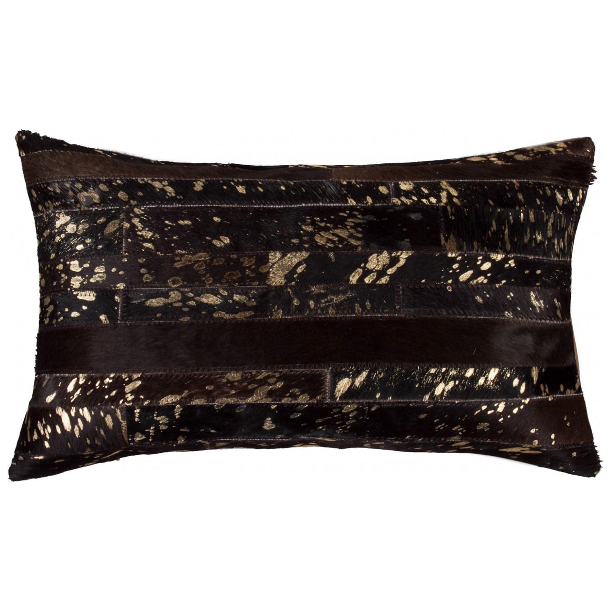 12" x 20" Chocolate & Gold Genuine Cowhide Pillow