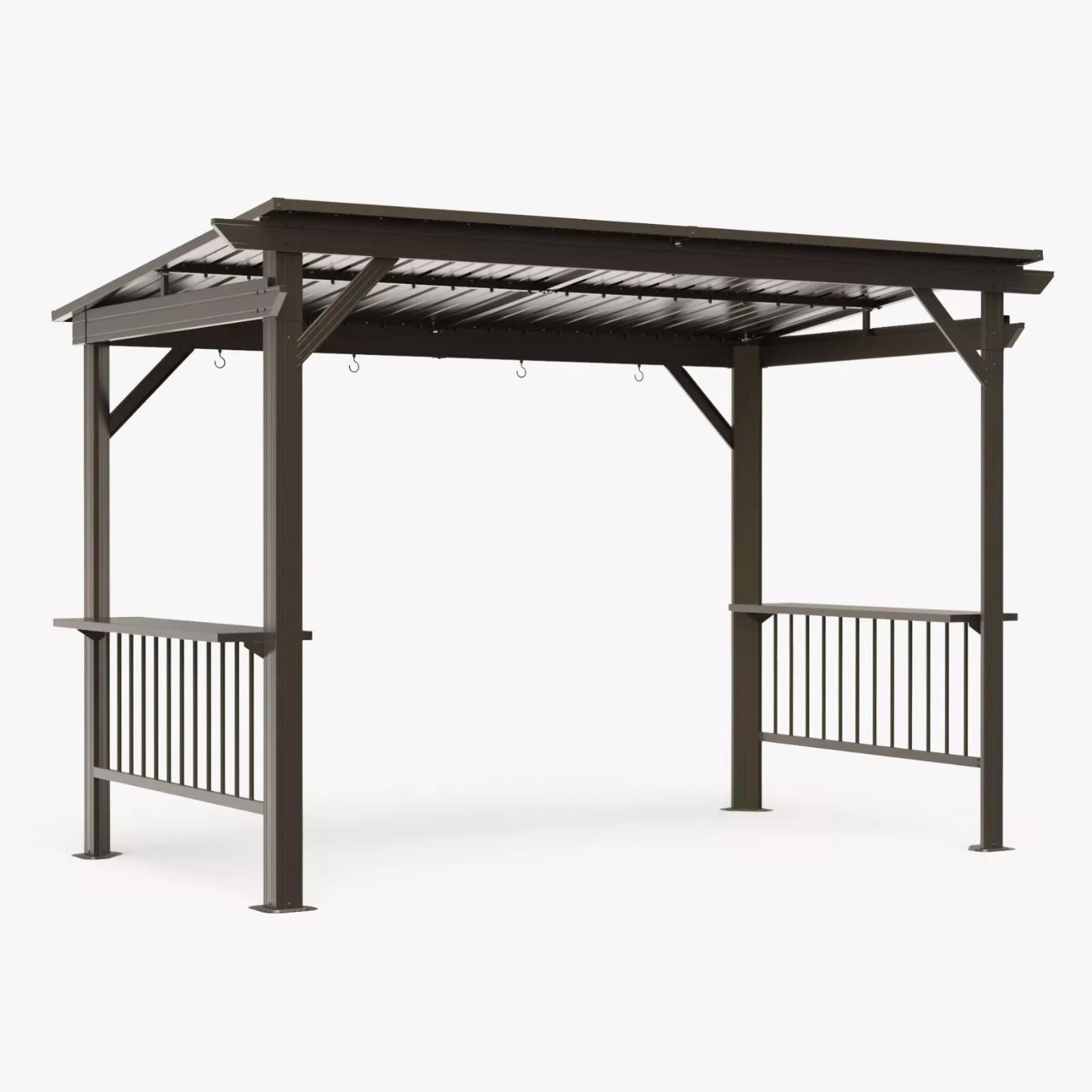 Brown Steel Hardtop Grill Gazebo with Side Shelves