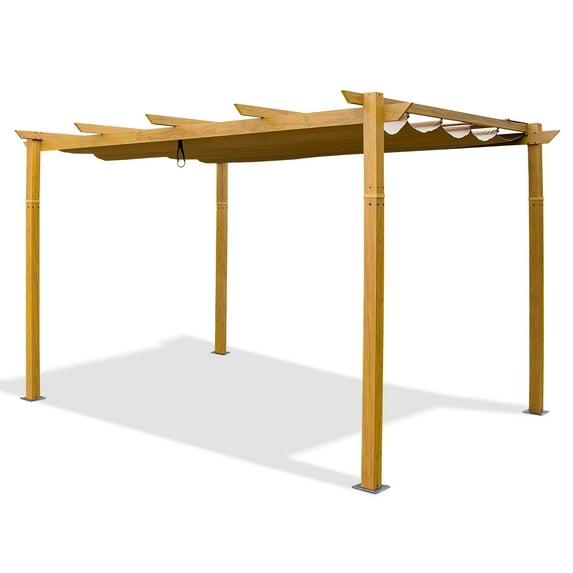 TOTAL Outdoor 10' X 13' Outdoor Aluminum Pergola with Retractable Weather-Resistant Canopy, Perfect for BBQs, Parties, Backyard, Deck, Garden, and Beach (Wood-looking)