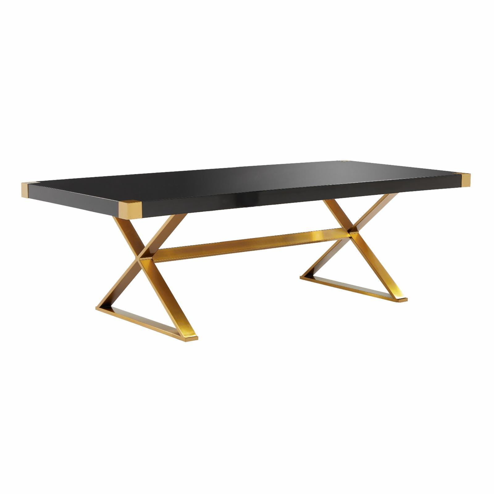 Adeline Black Lacquer and Gold Base Rectangular Dining Table