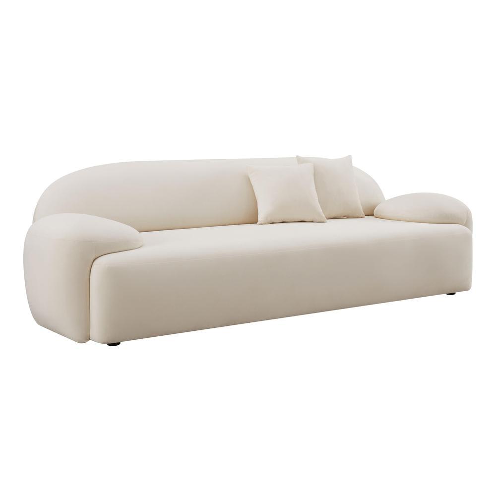 Allegra Cream Velvet Stationary Sofa with Throw Pillows