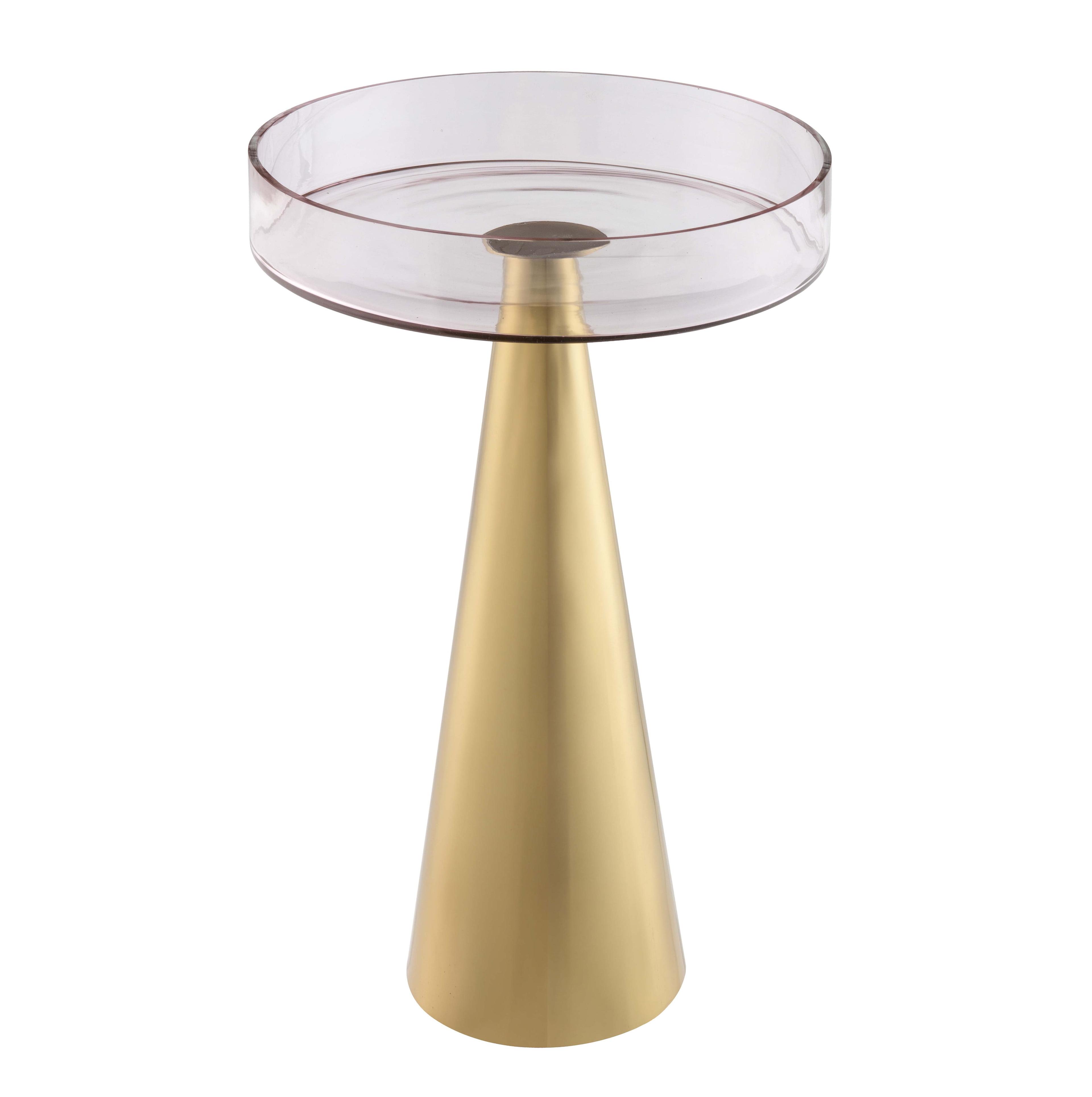 Blush Pink Glass and Gold Iron Round Accent Table