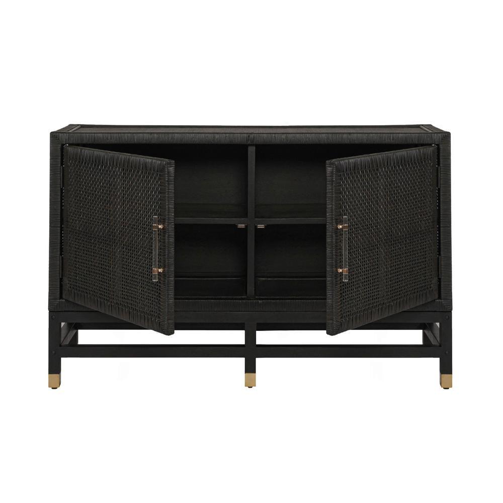 Amara Charcoal Woven Rattan Buffet with Brass Accents