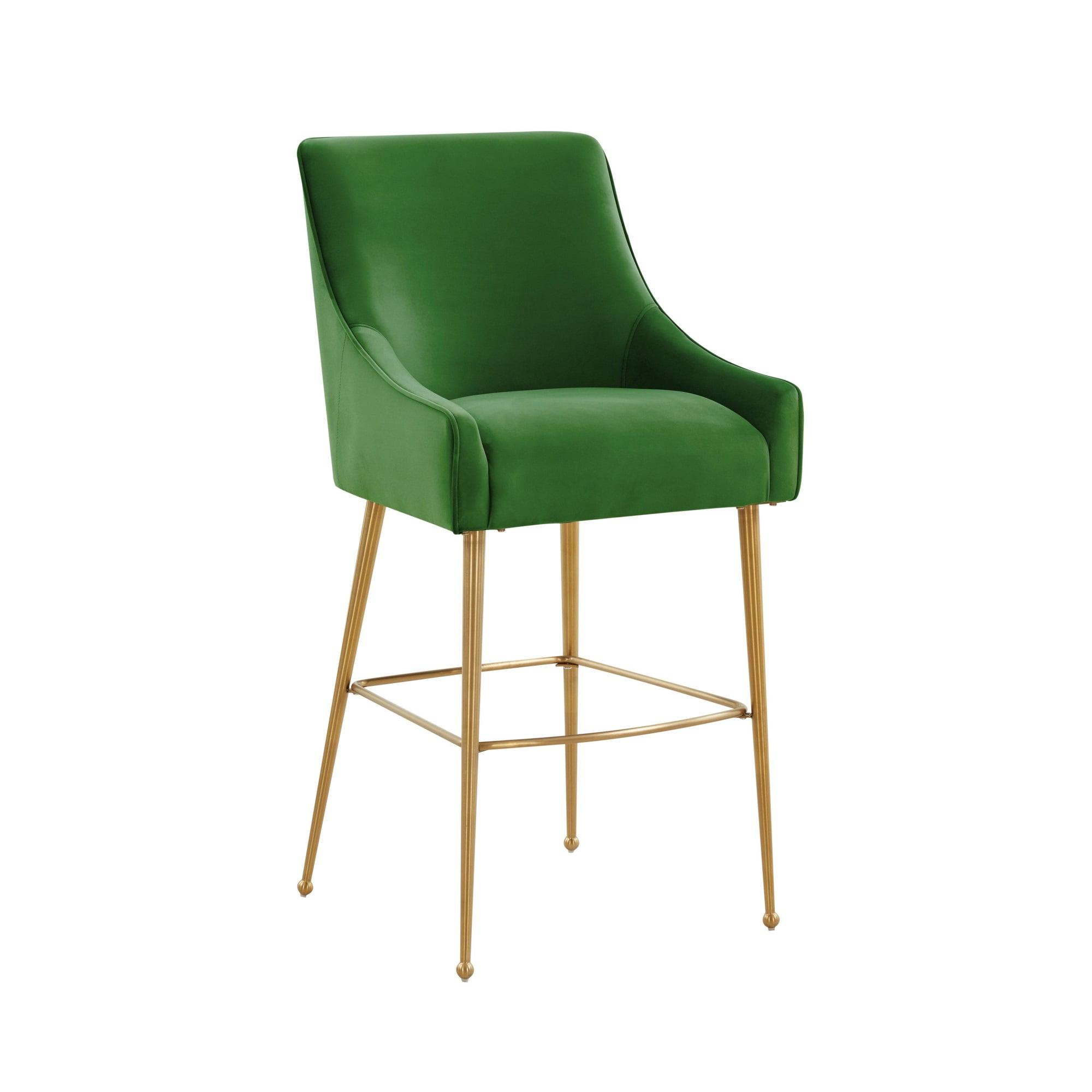 Beatrix Mid-Century Green Velvet Bar Stool with Gold Legs