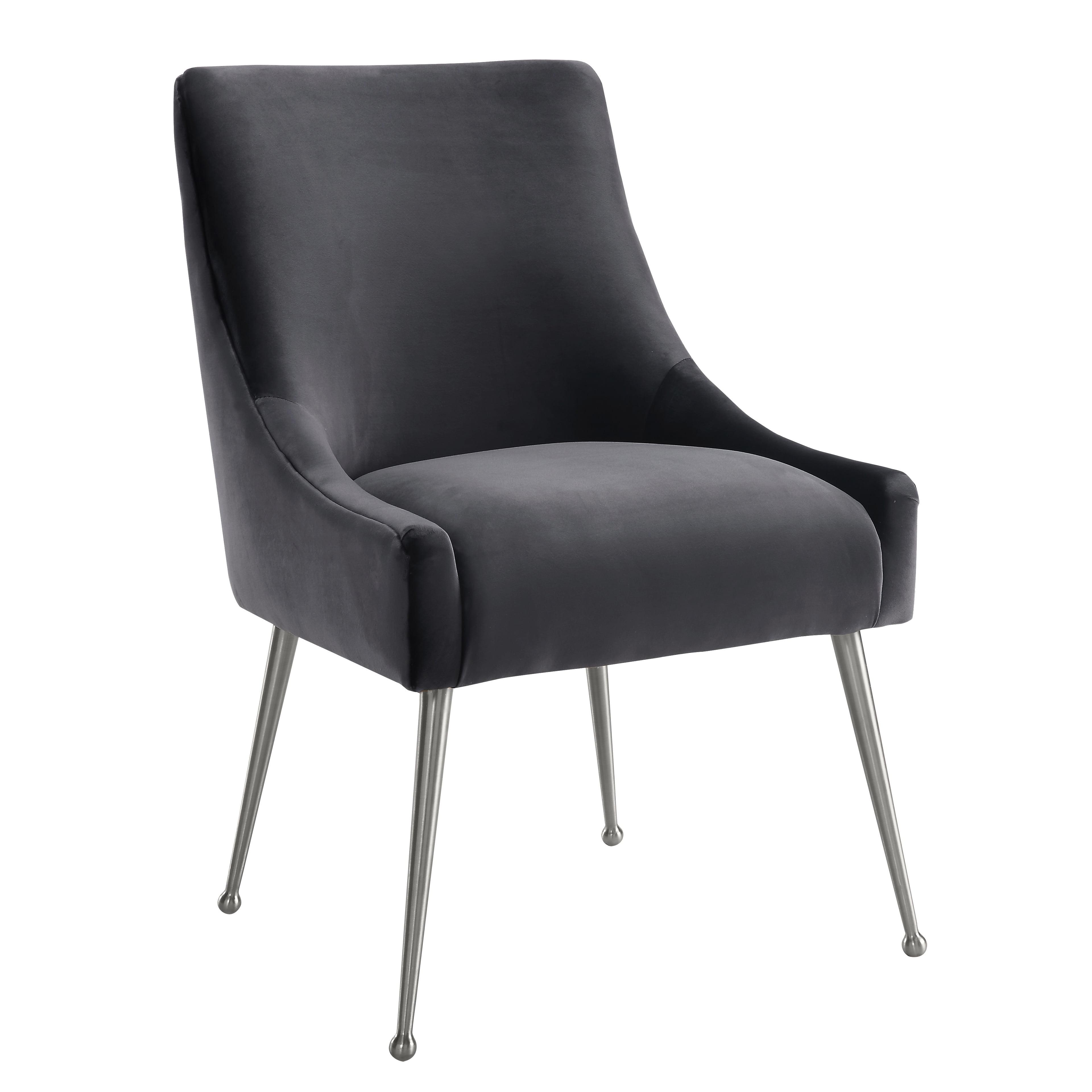 Beatrix 19" Grey Velvet Upholstered Side Chair with Silver Metal Legs