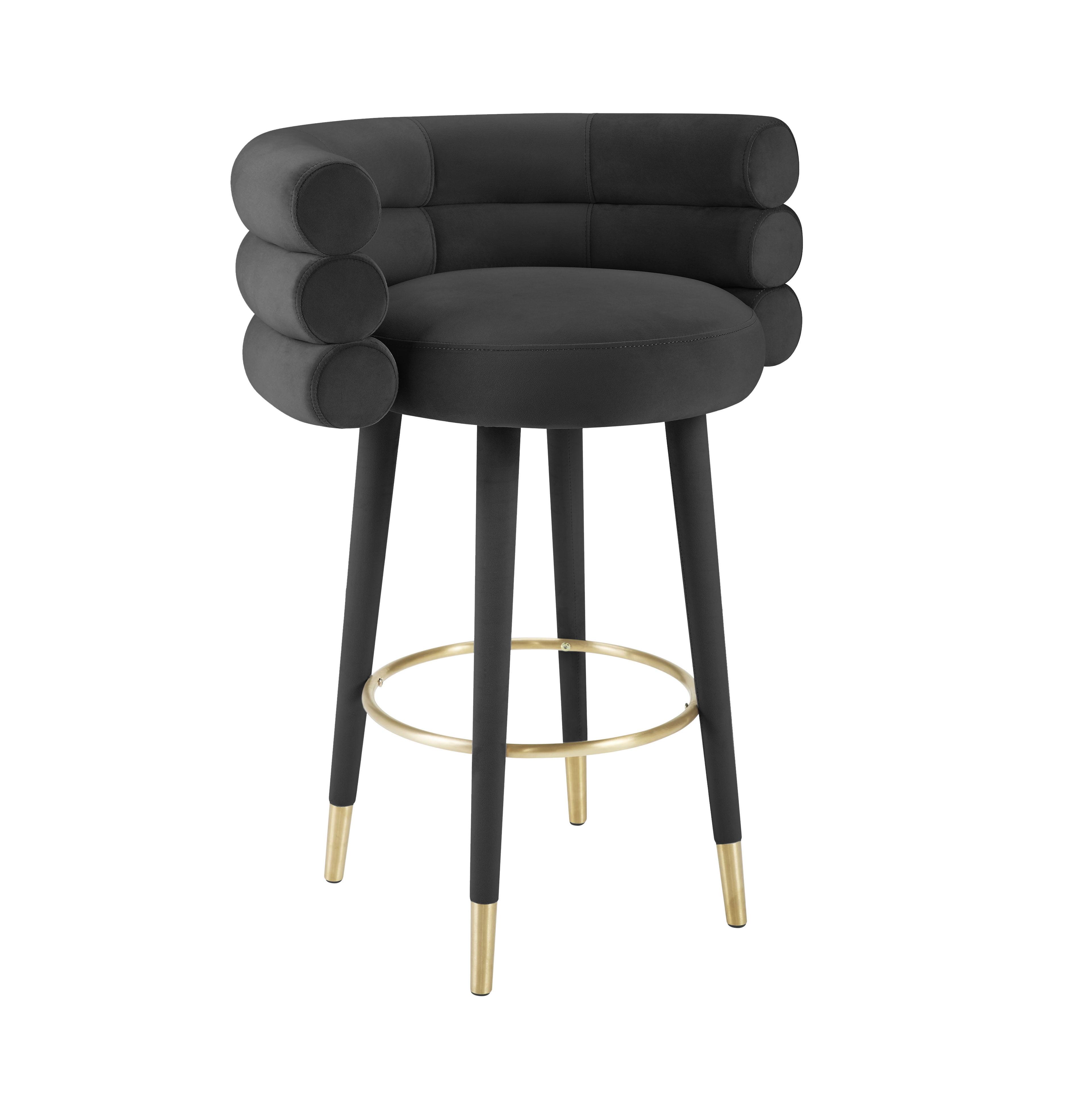 Black Velvet Bar Stool with Gold Tipped Legs