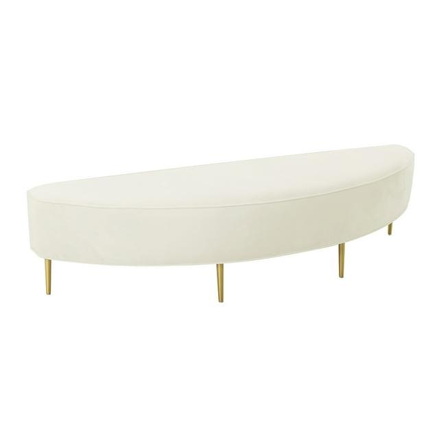 Maklaine Modern Contemporary Cream Finish Velvet Queen Size Bench
