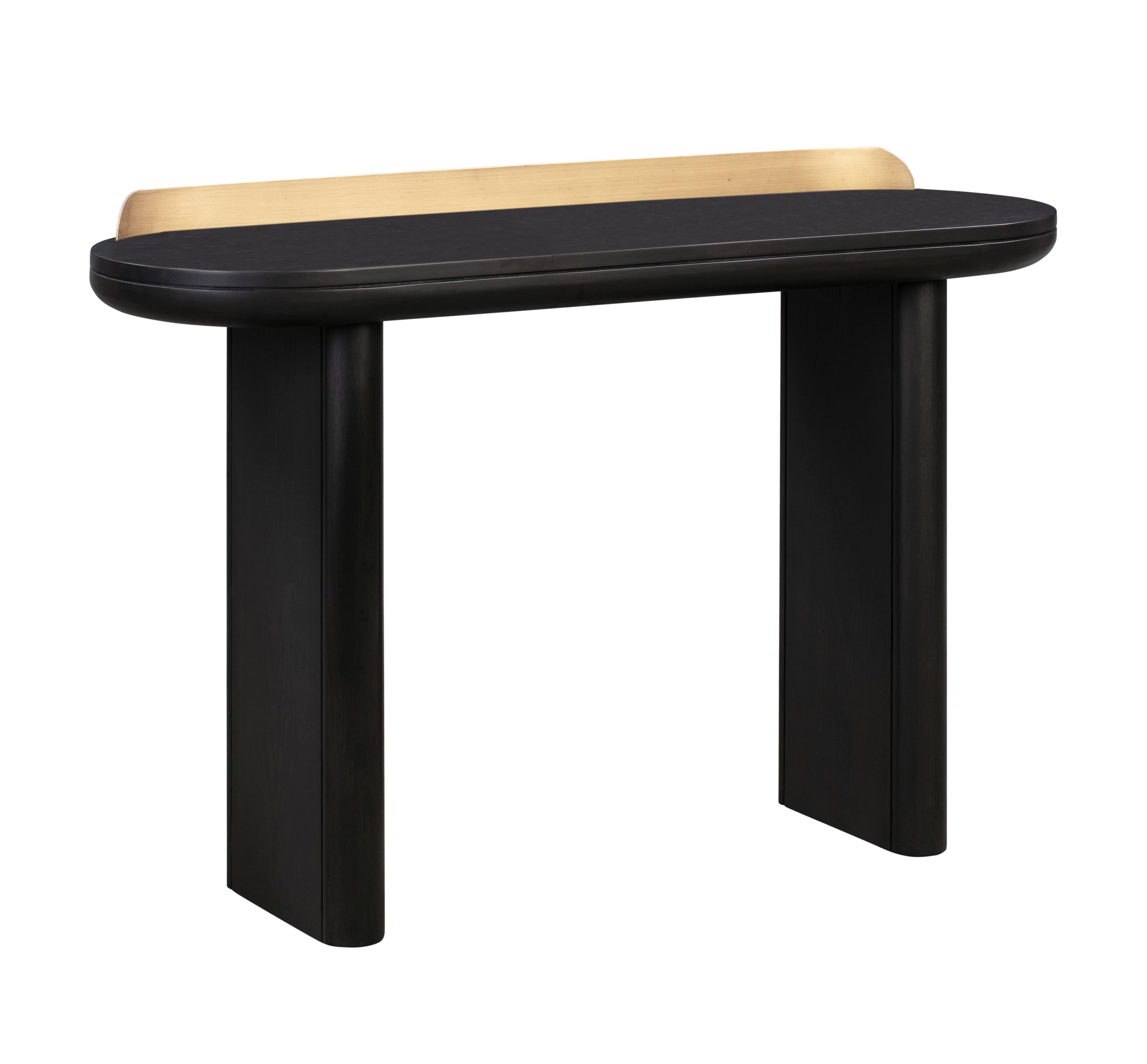 Braden Black Acacia Wood Desk with Brass Accent