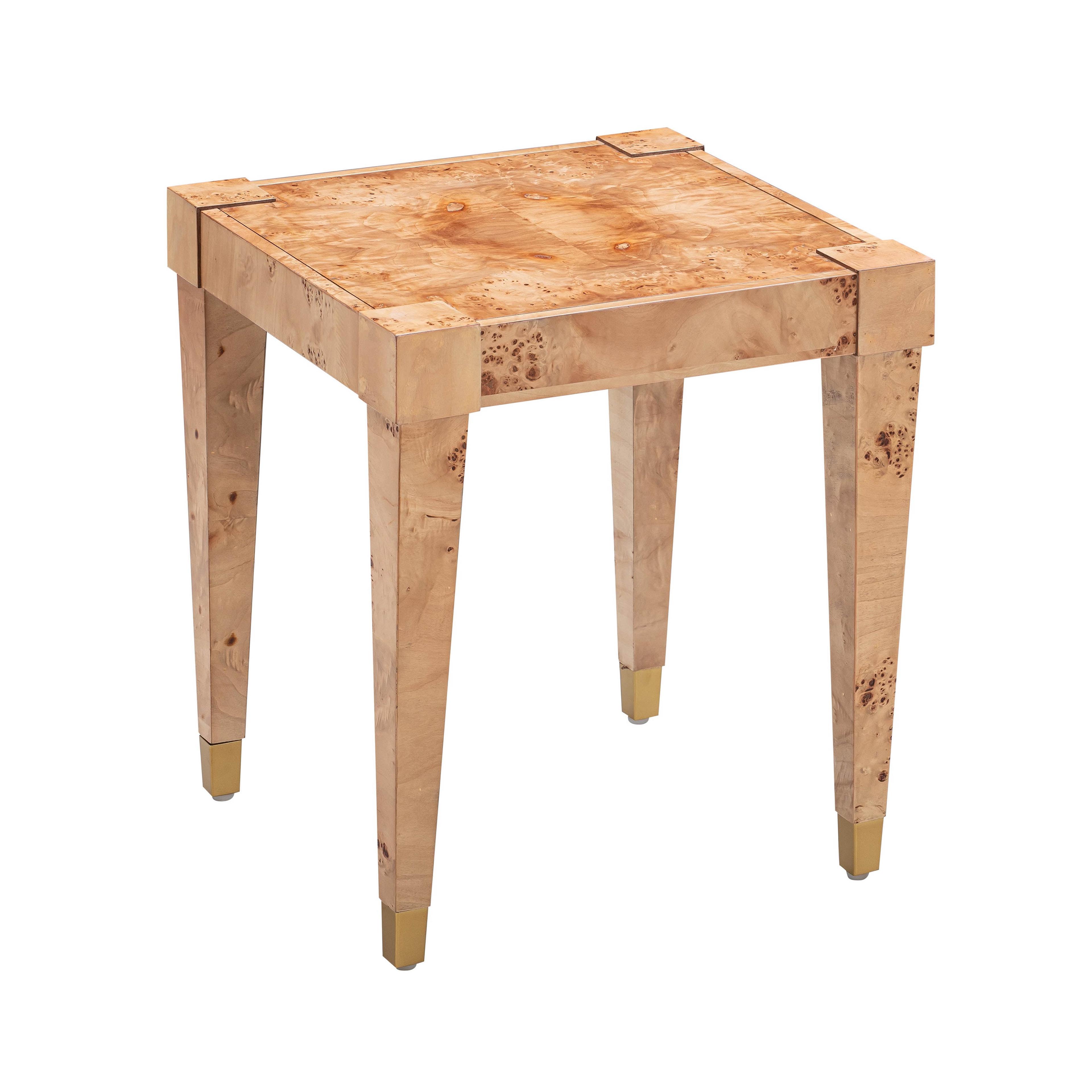 Natural Burl Wood and Brass Square End Table