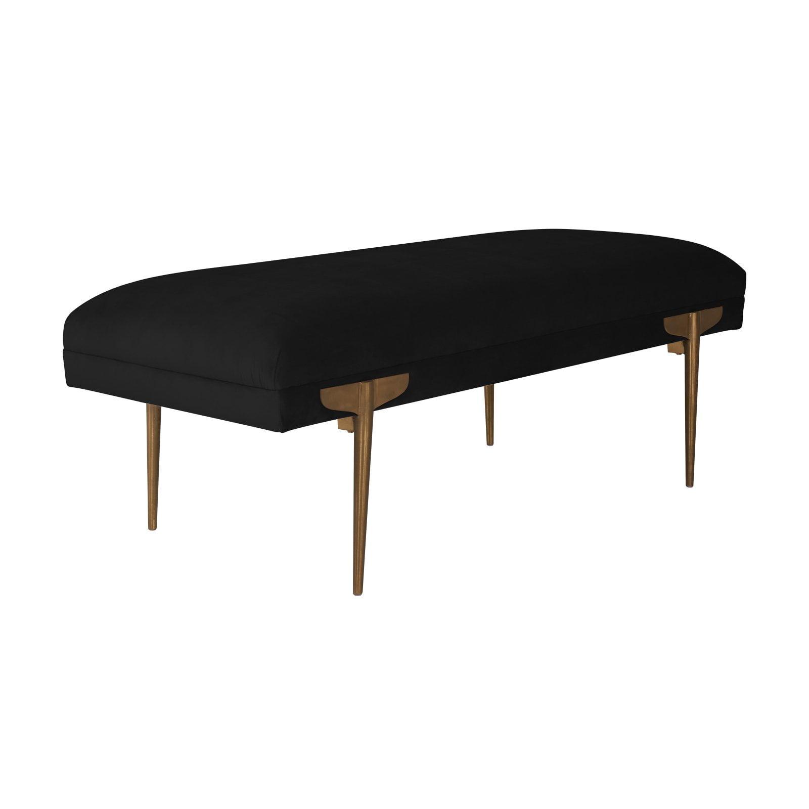 Elegant Brno Black Velvet Bench with Gold Stainless Steel Legs