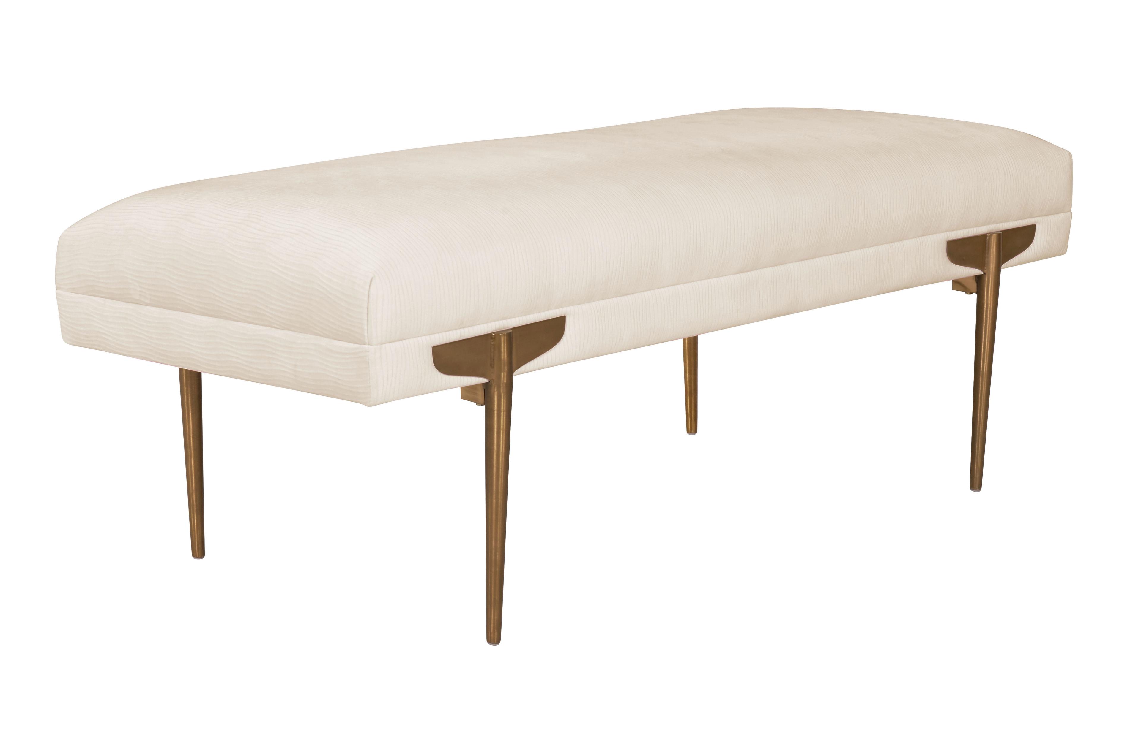 TOV Furniture Brno White Waived Velvet Bench with Gold Legs