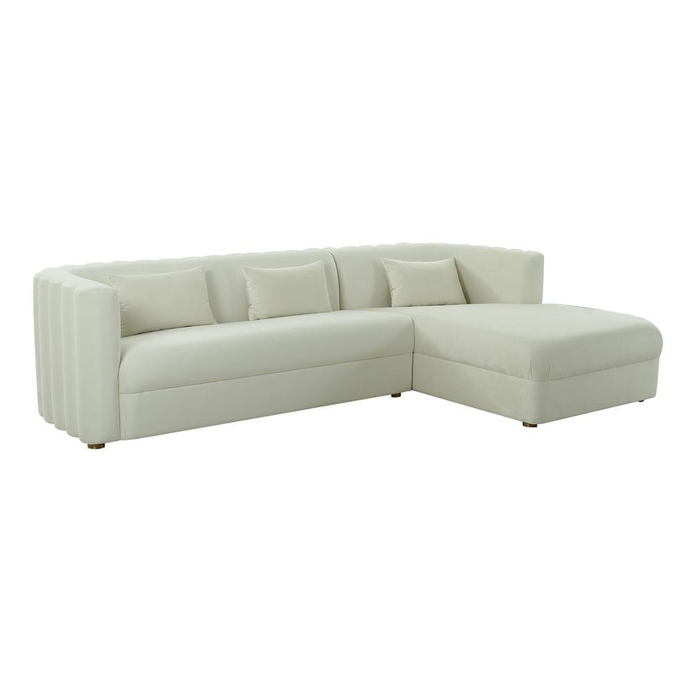 Callie Cream Velvet Curved Sectional Sofa with Scalloped Tufted Back