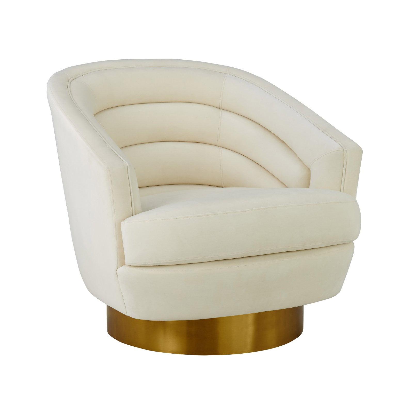 Cream Velvet Swivel Accent Chair with Gold Base