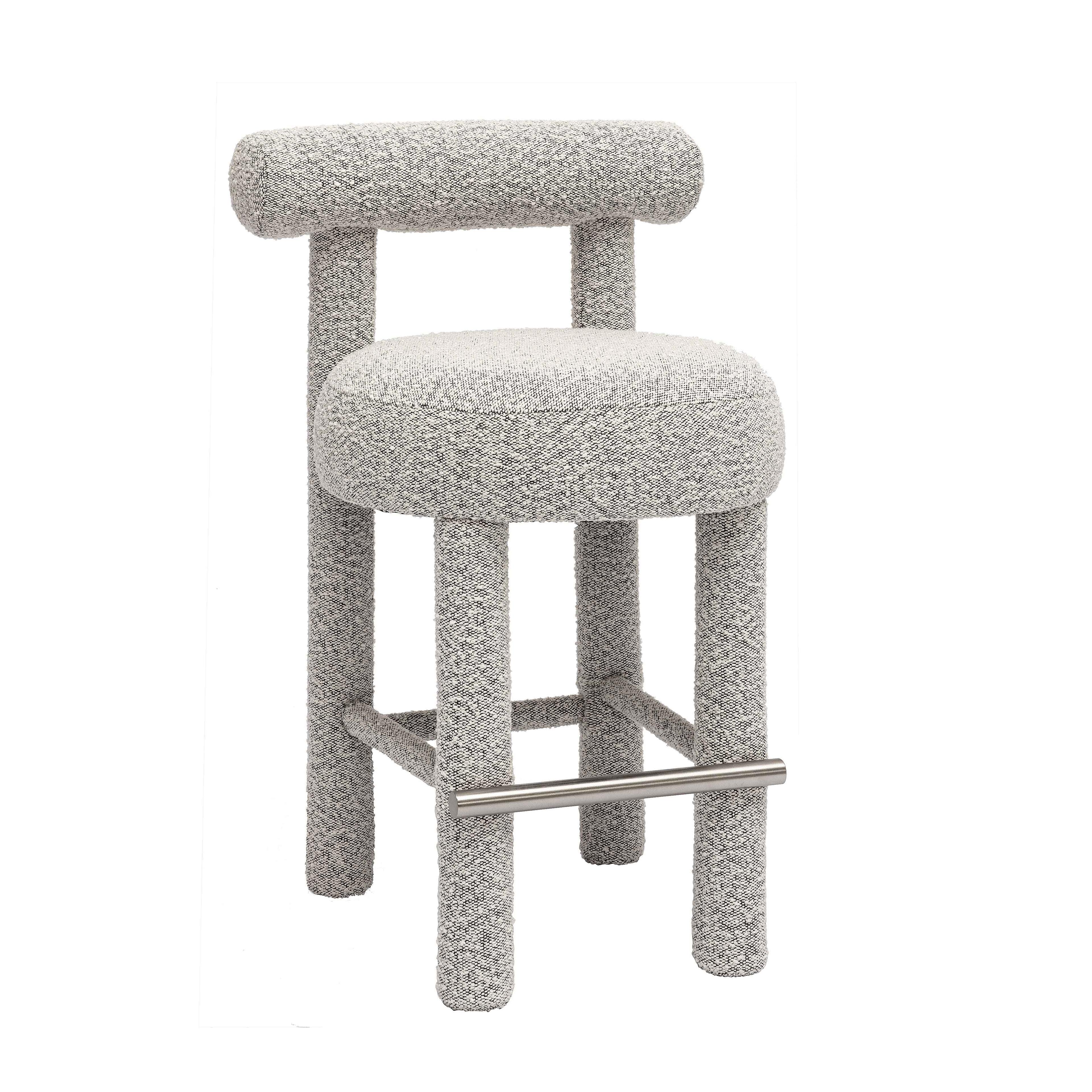 Carmel Black and White Boucle Counter Stool with Wood Frame