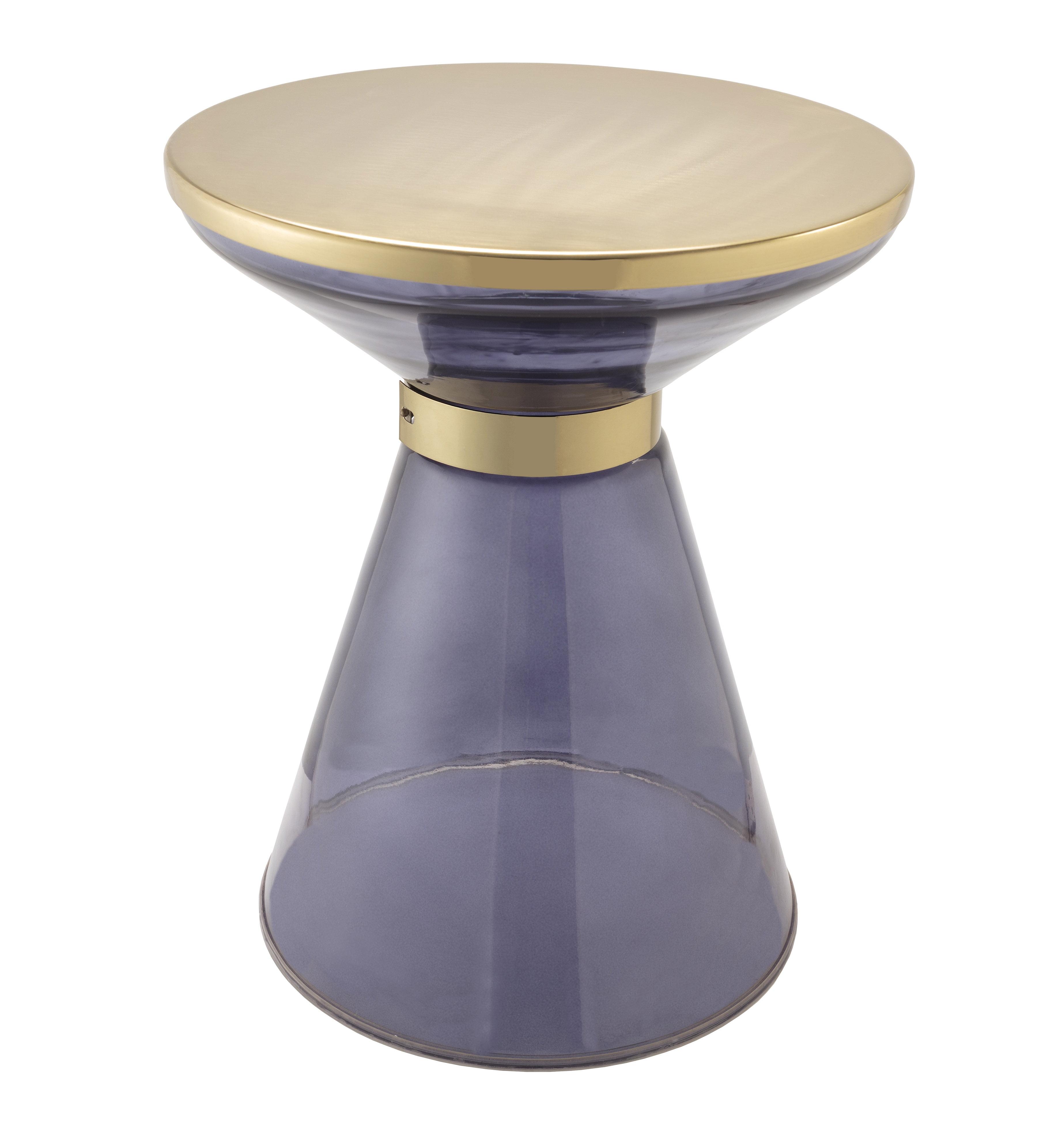 Coral 15" Gold Finish Metal and Blue Glass Round Side Table