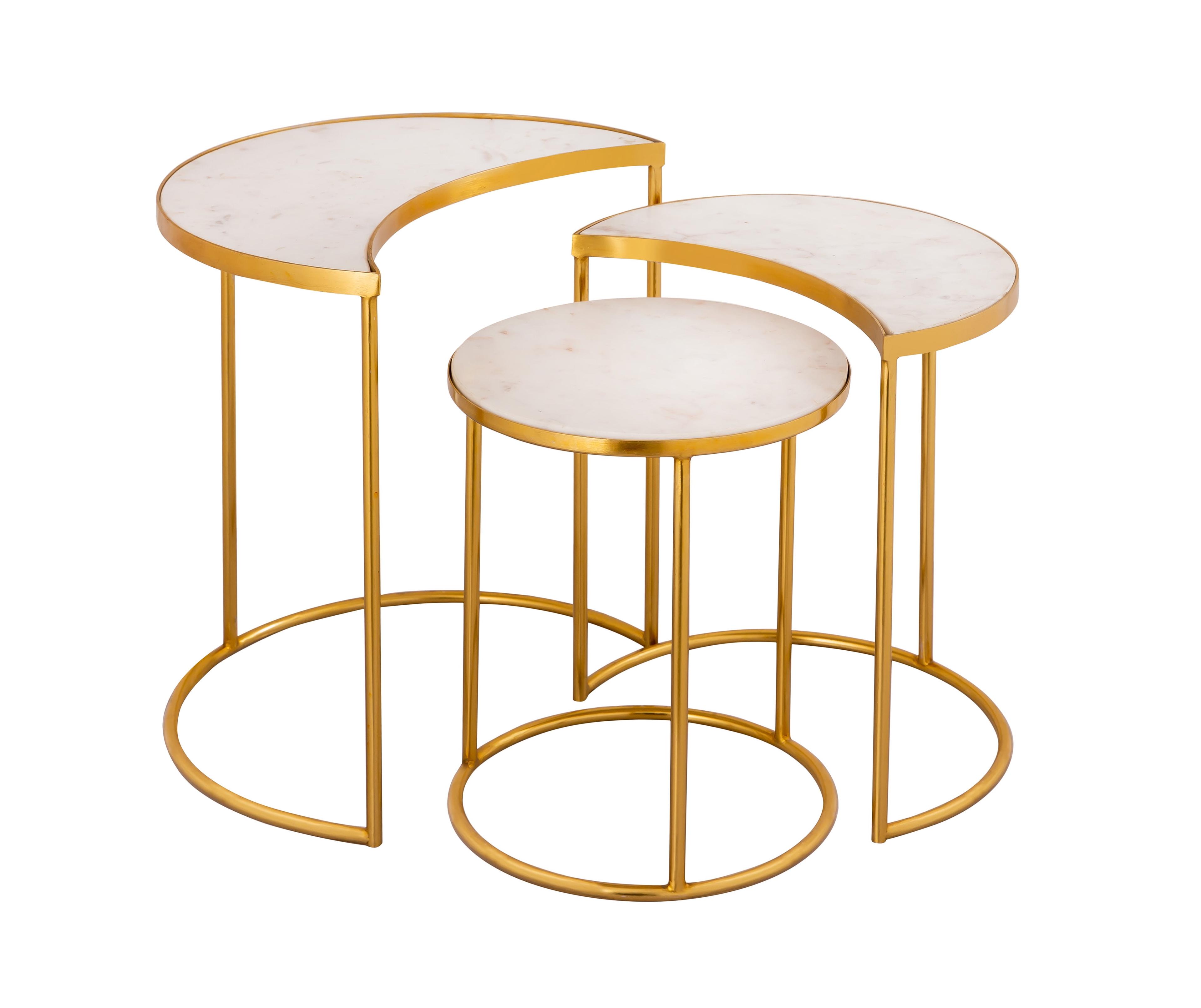 White Marble and Gold Iron Nesting Tables Set