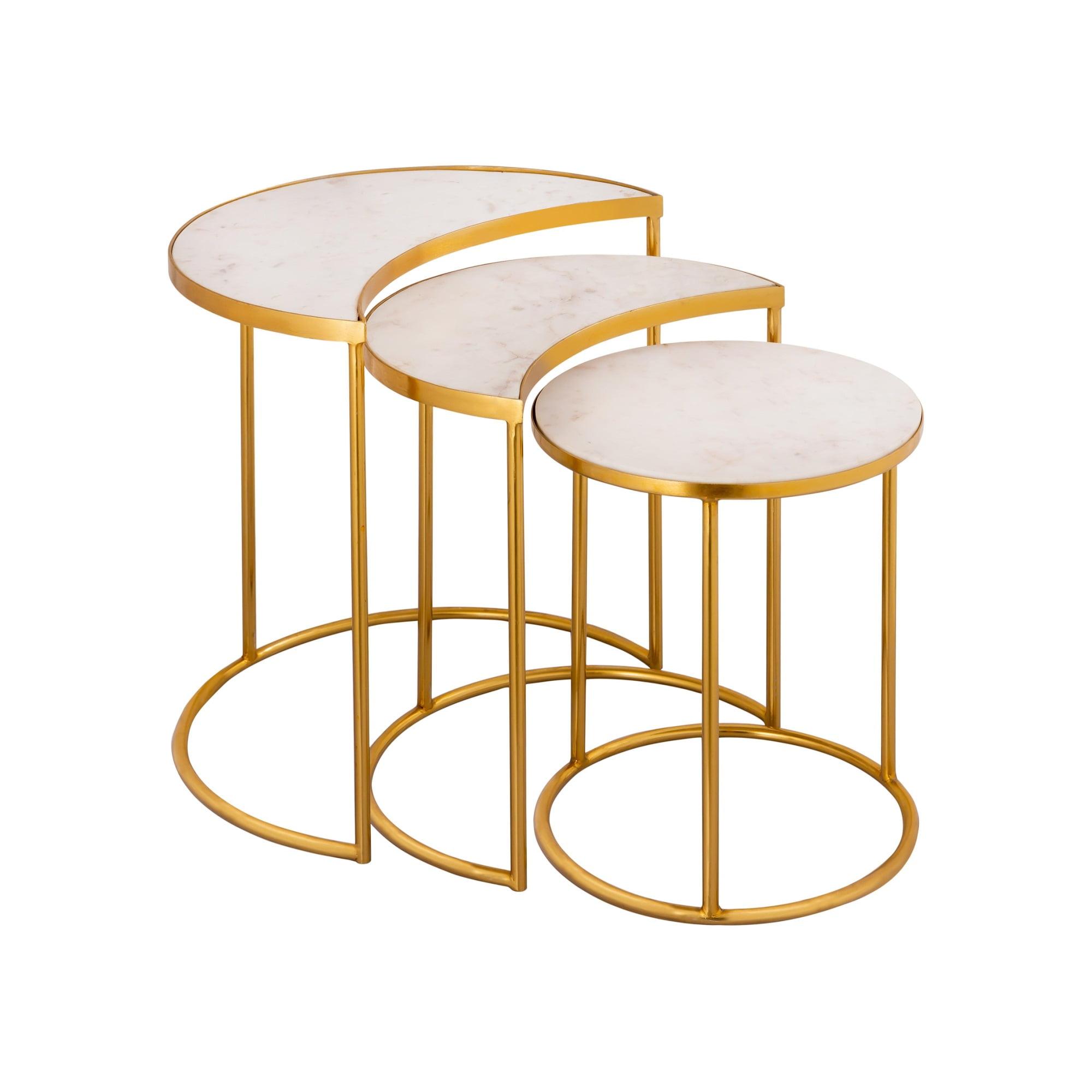 TOV Furniture Crescent 19"H Modern Iron Metal Side Table in White/Gold