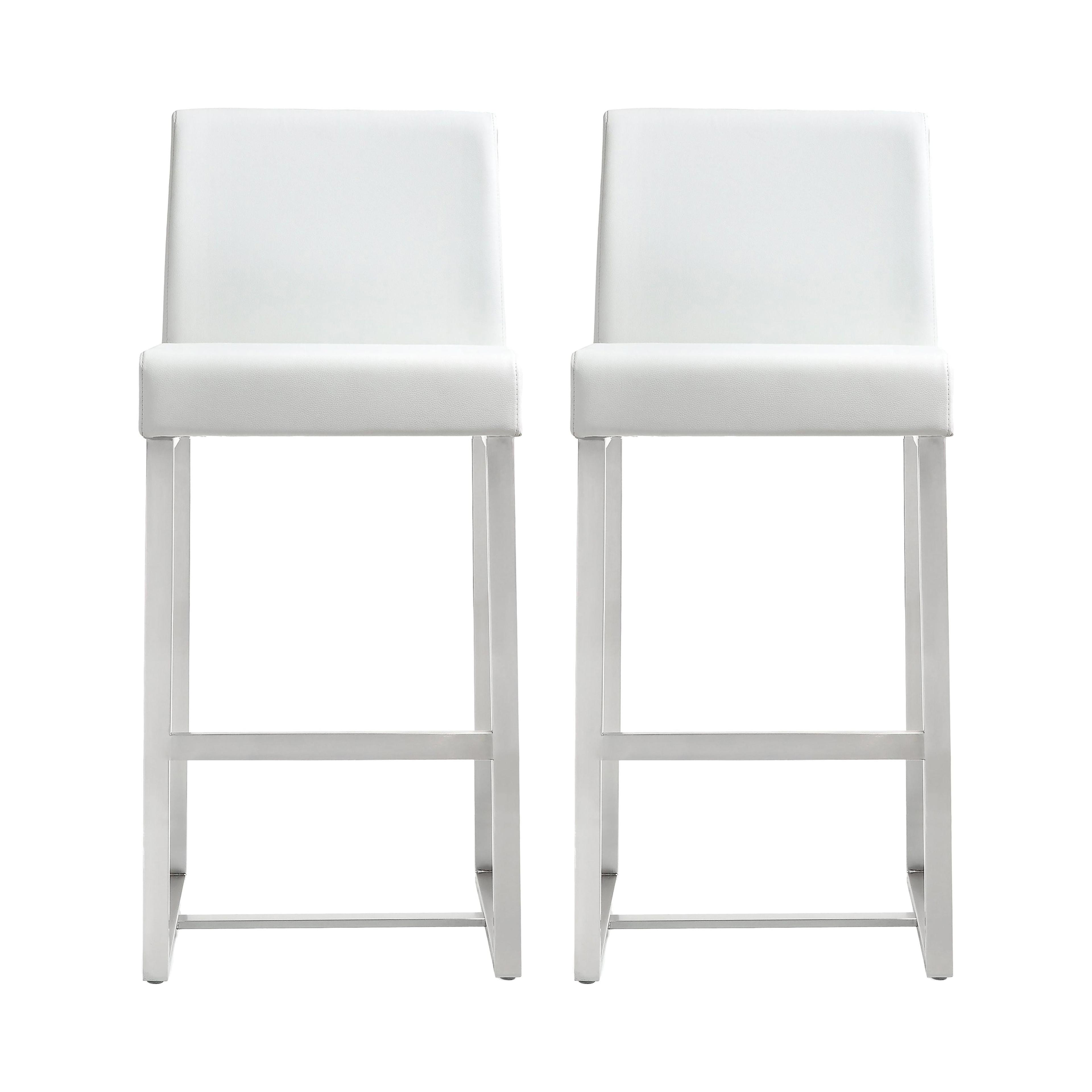 TOV Furniture Denmark White Vegan Leather Counter Stool with Silver Legs - Set of 2