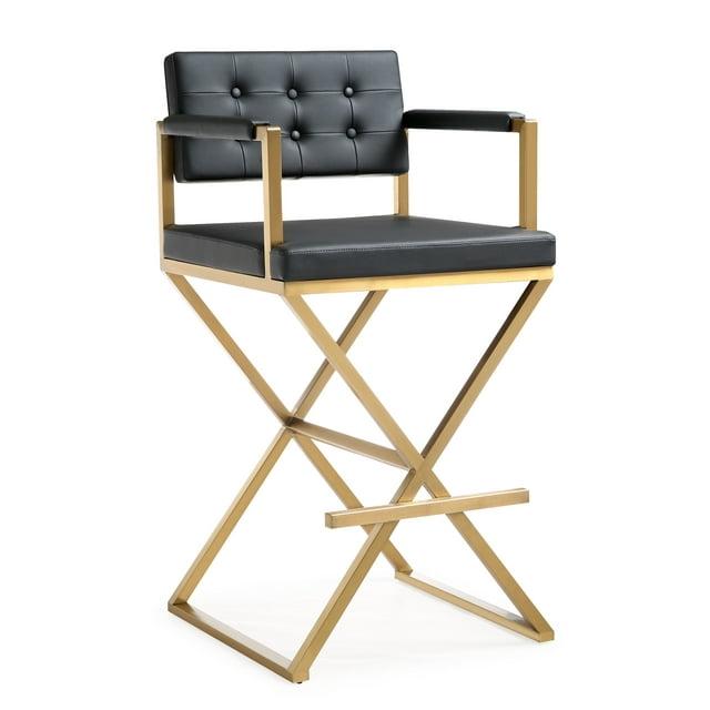 TOV Furniture Director Black Vegan Leather Barstool with Gold Steel Legs