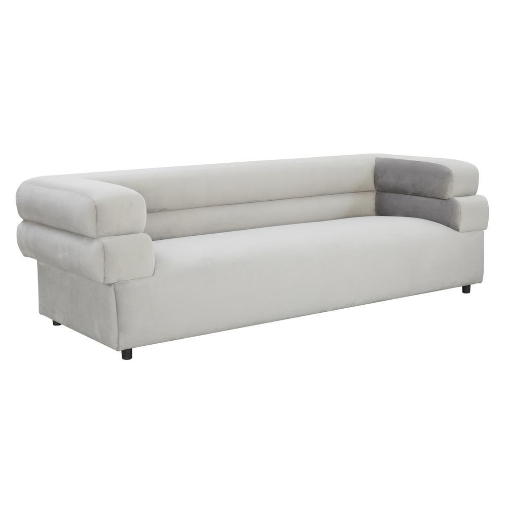 Elsa Light Grey Velvet Stationary Sofa with Stacked Arms