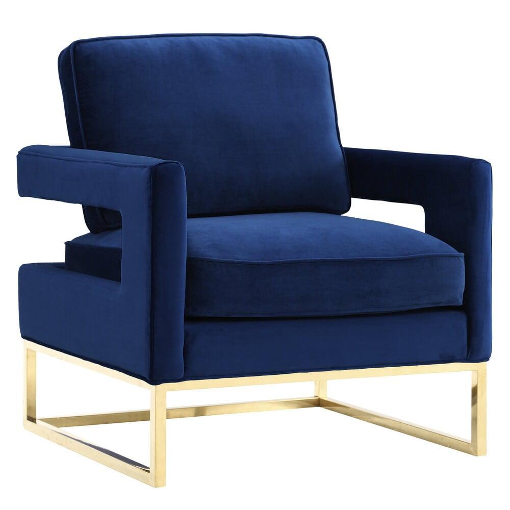 Elegant Navy Velvet Handcrafted Accent Chair with Gold Legs