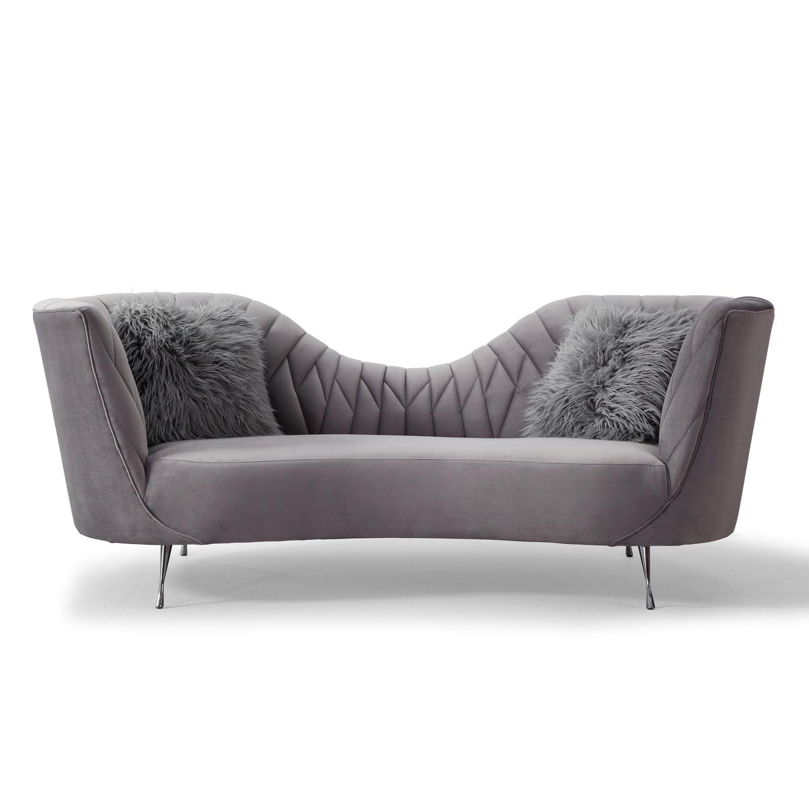 Eva Gray Velvet Sofa with Stainless Steel Legs