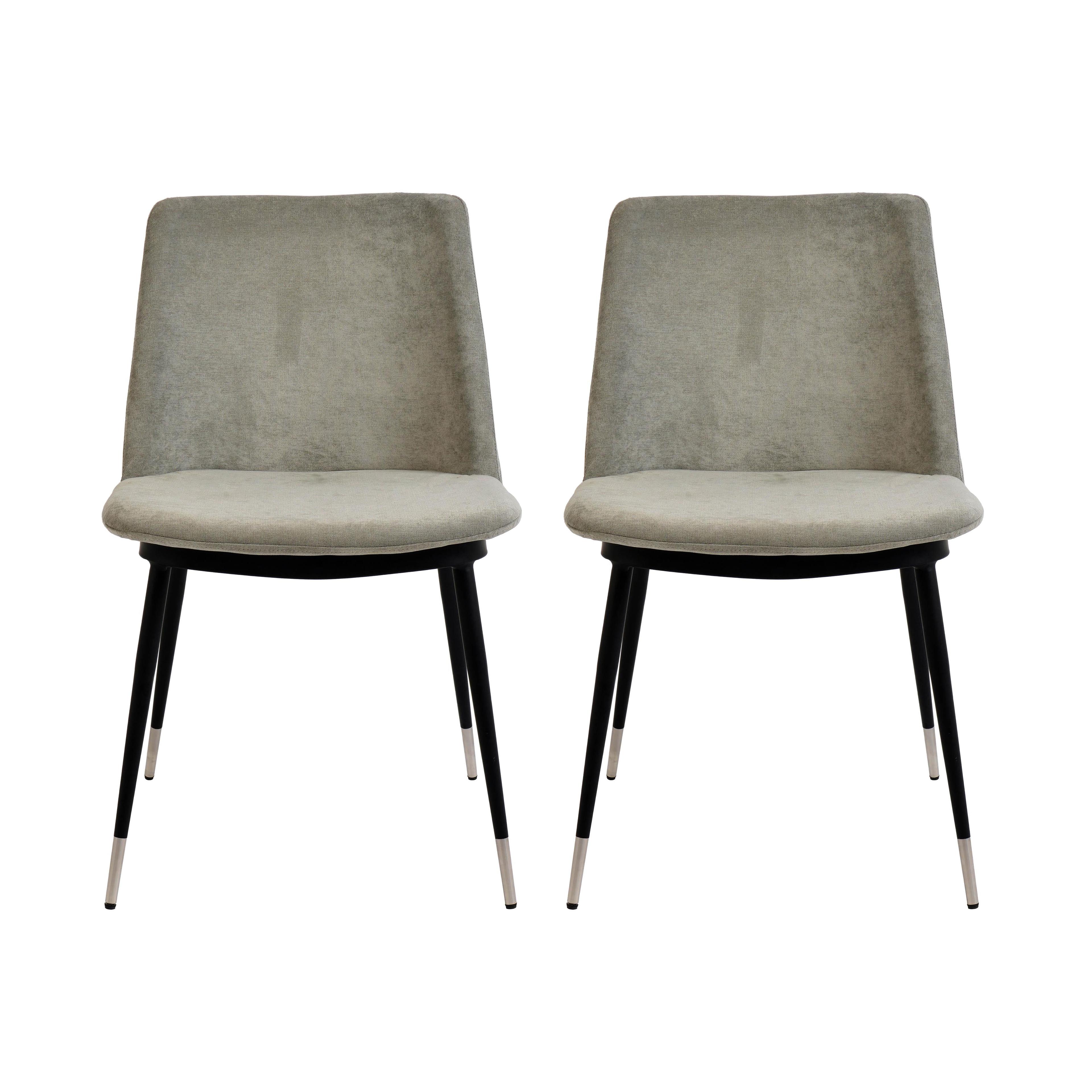 Evora Gray Velvet Side Chairs with Metal Legs, Set of 2
