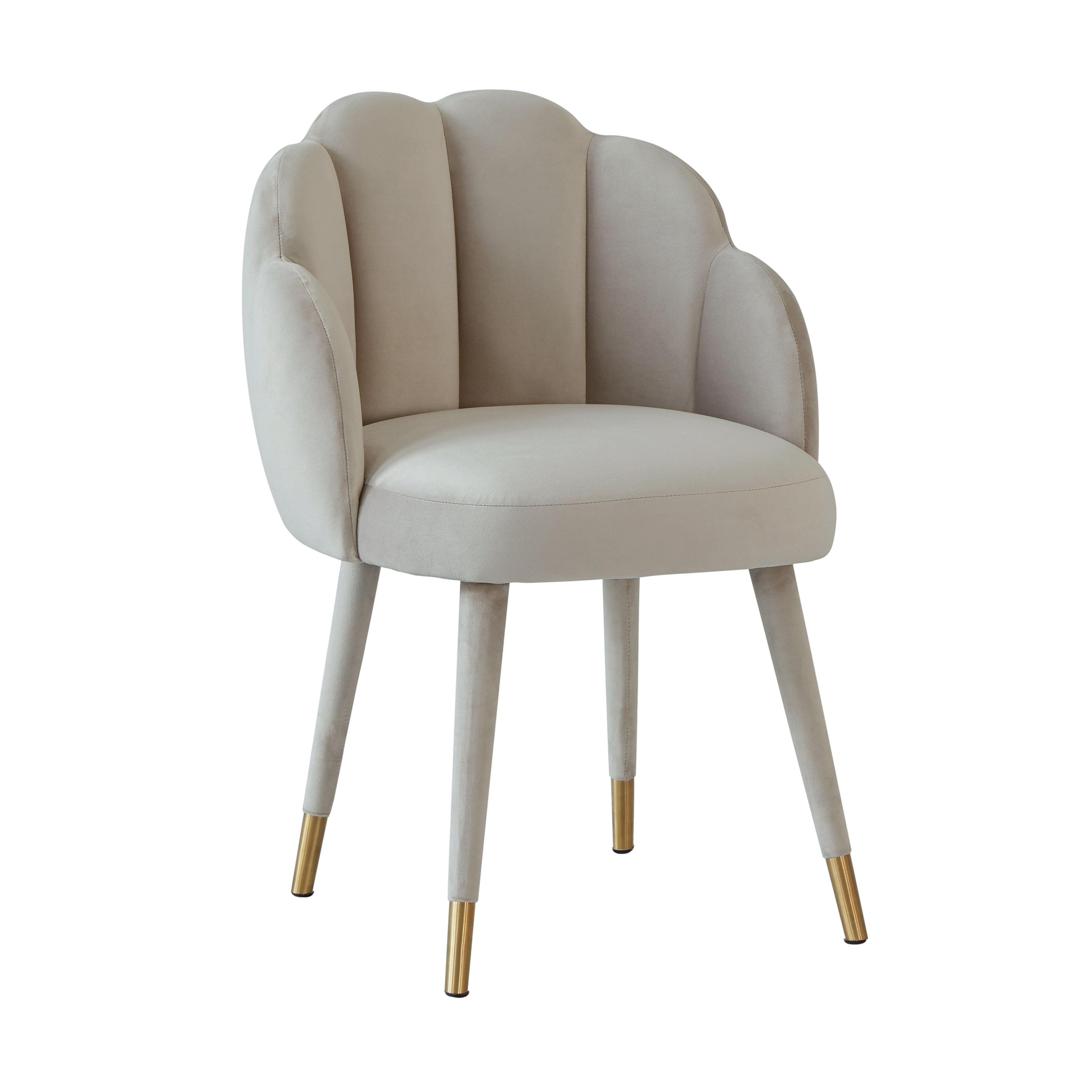 Luxurious Light Grey Velvet Dining Chair with Gold Accents