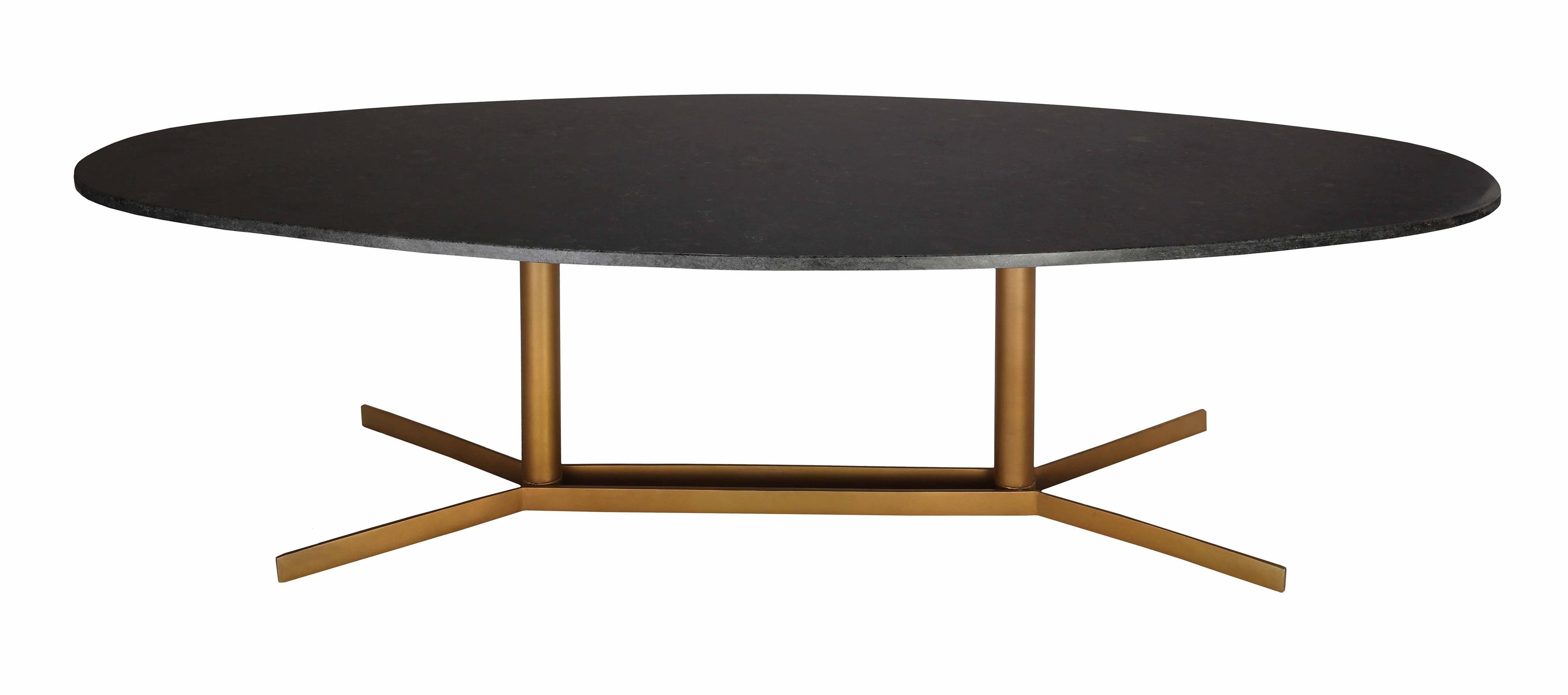 Oval Black Marble Coffee Table with Gold X-Base