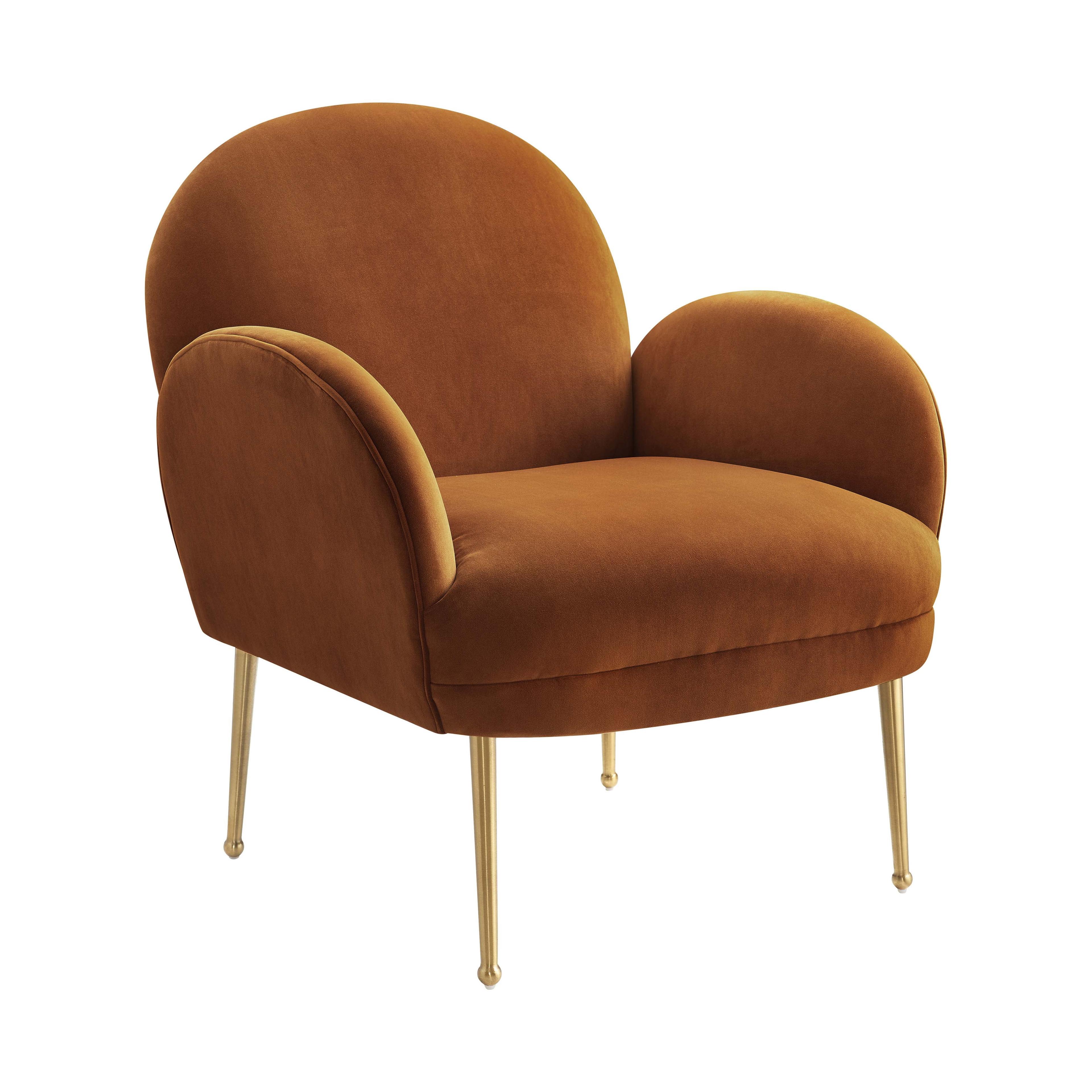 Cognac Velvet Accent Chair with Gold Legs