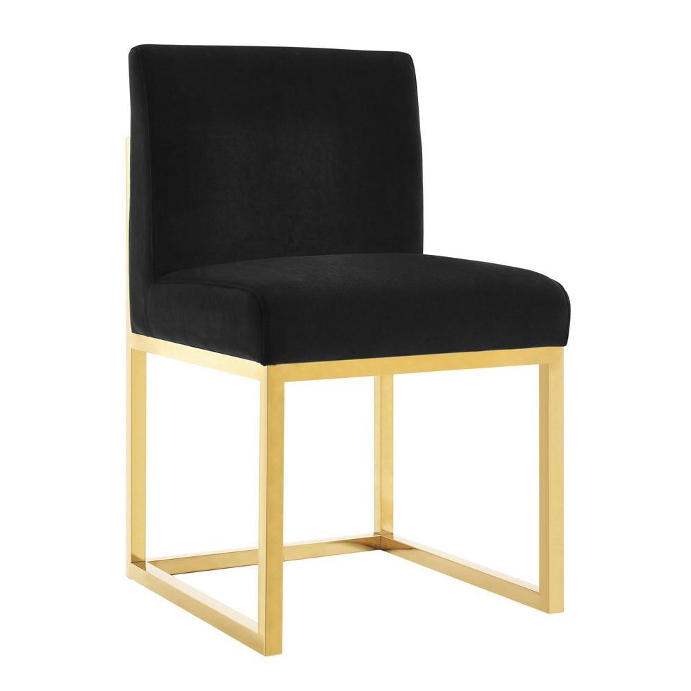 Handcrafted Black Velvet Dining Chair with Gold Base