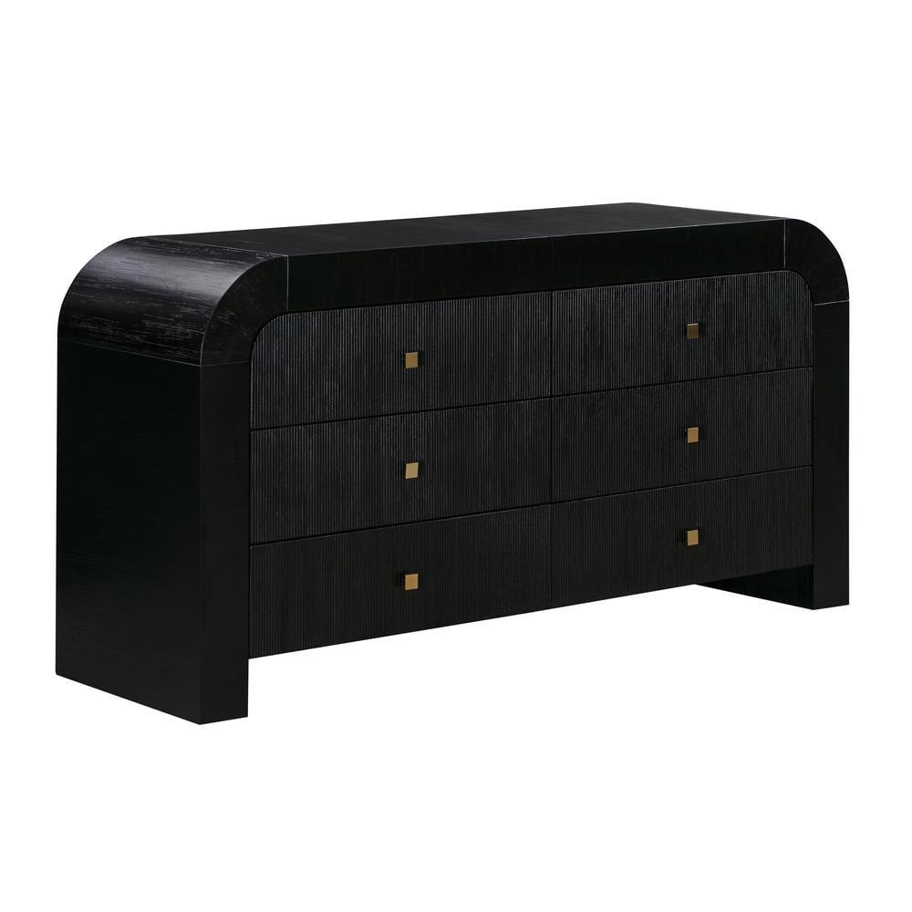 Modern Acacia and Black MDF 6-Drawer Dresser with Soft Close