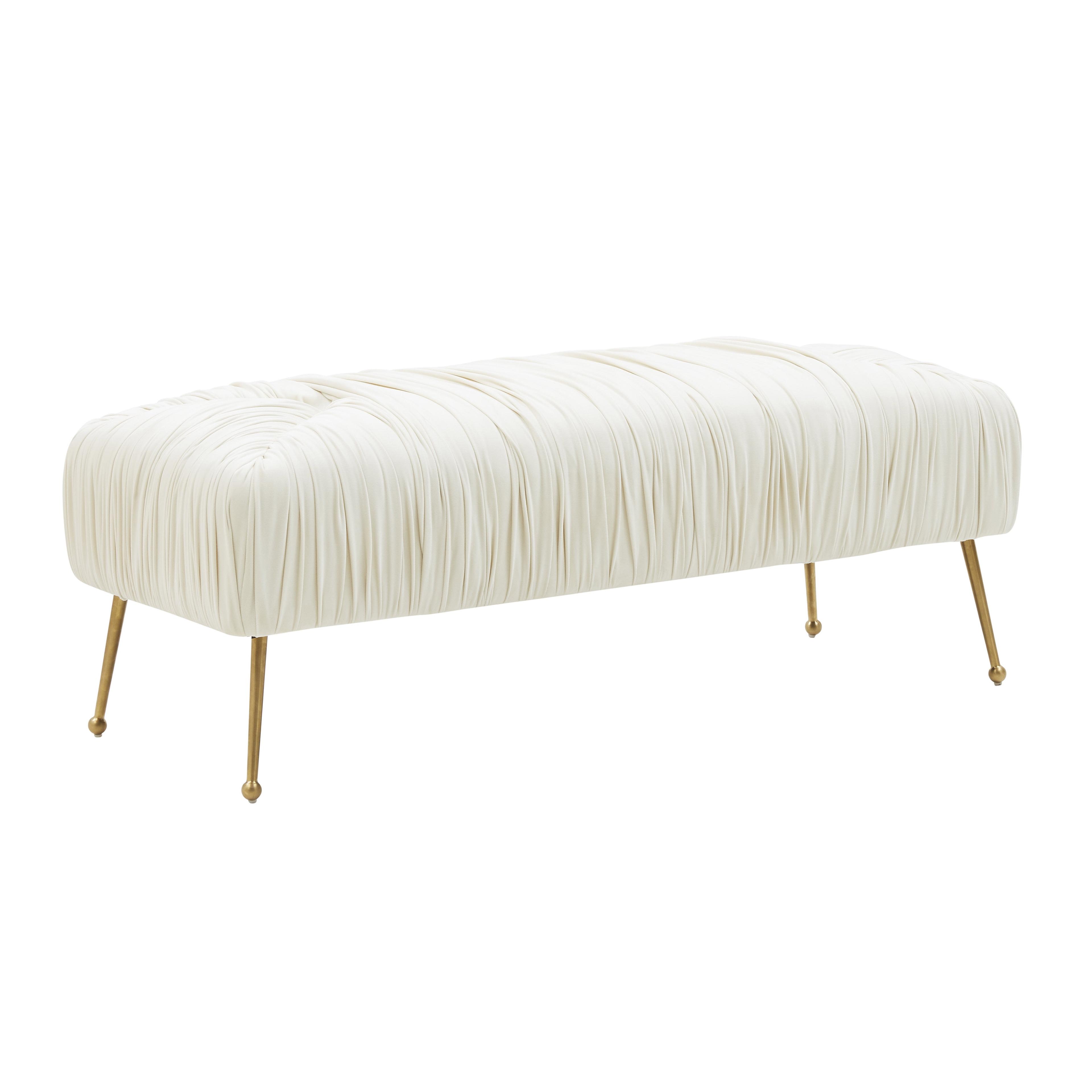 Jessica Cream Velvet Bench with Gold Stainless Steel Legs